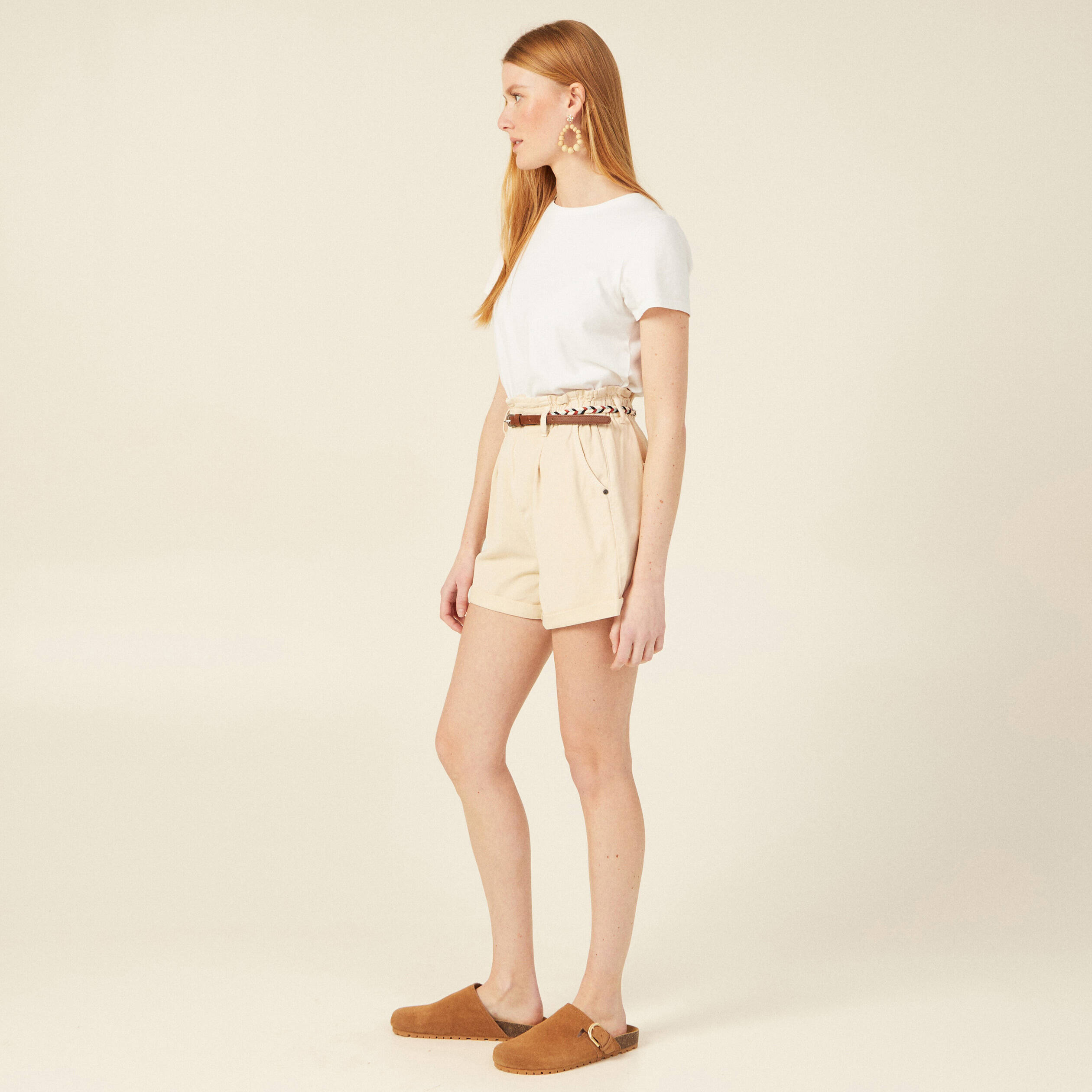 short paperbag ceinture creme femme Short paperbag ceinturé creme femme