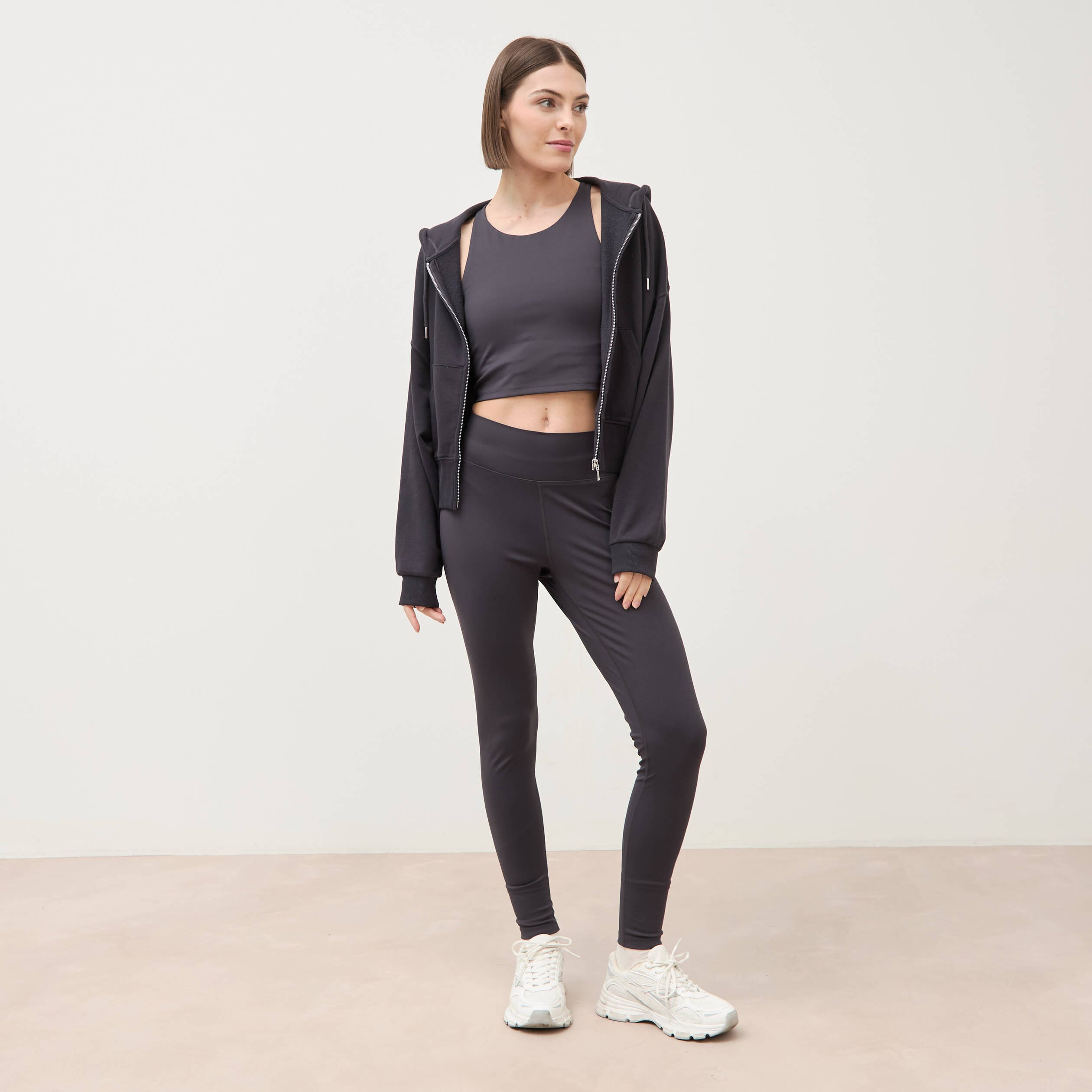 Sweat boyfriend &agrave; capuche gris fonc&eacute; femme