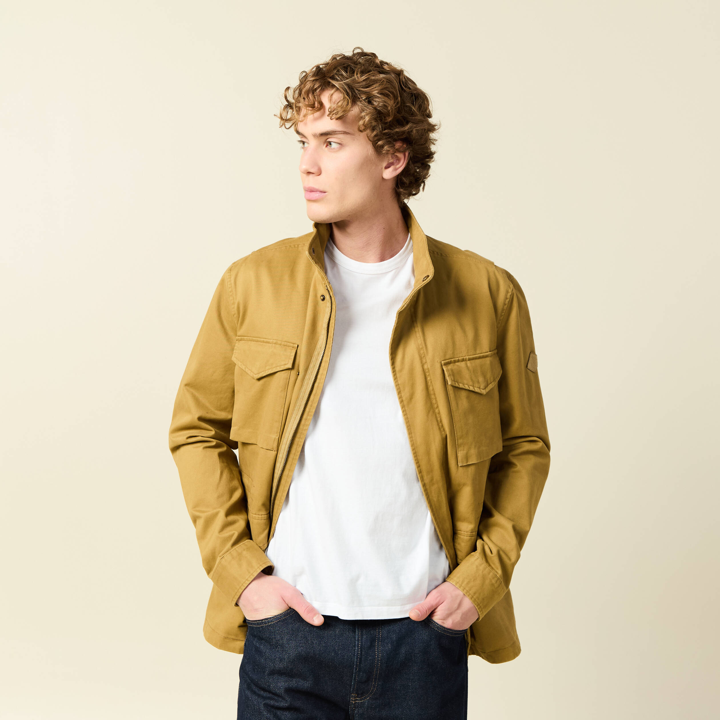 Saharienne col montant manches longues camel homme