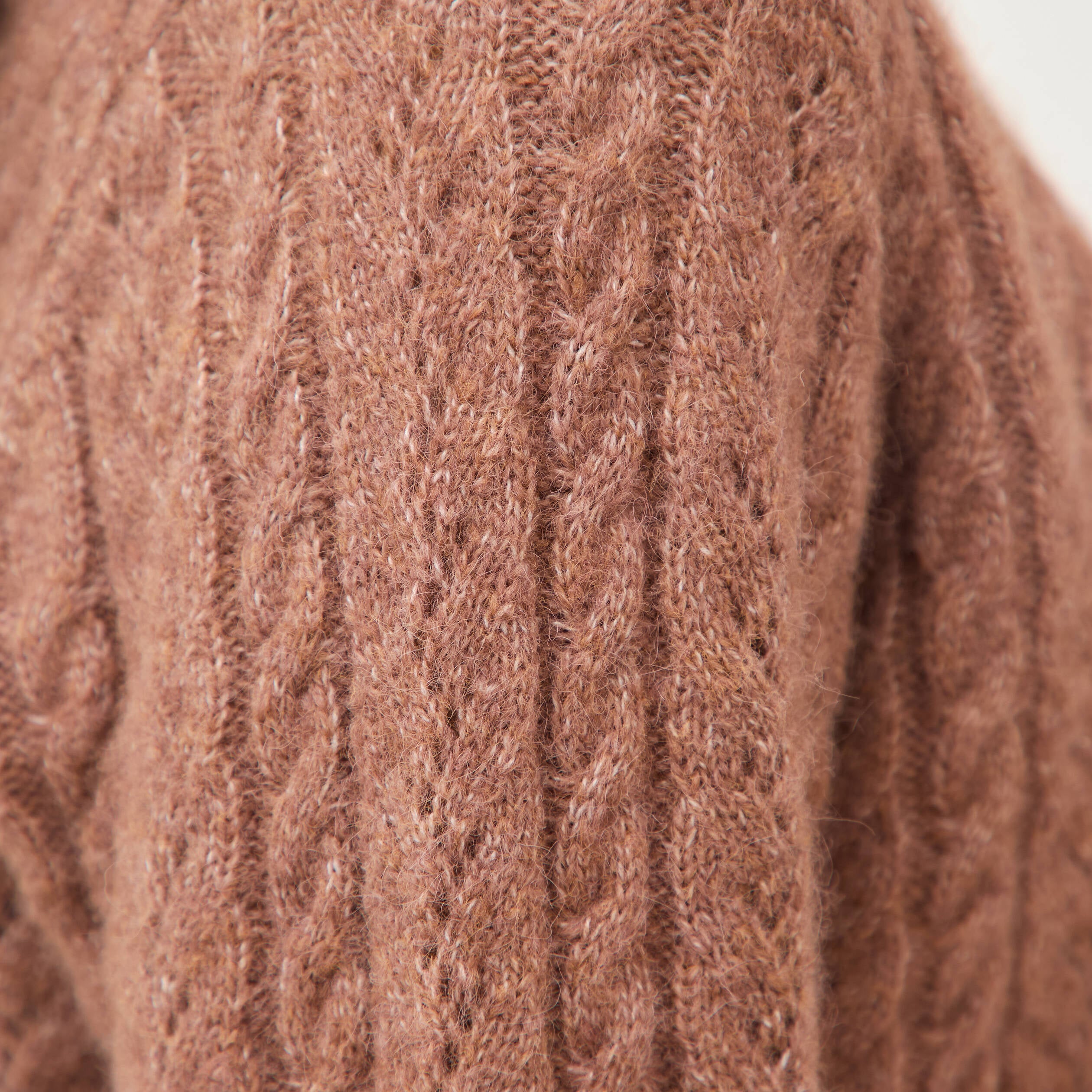 Pull droit col v manches longues marron clair femme