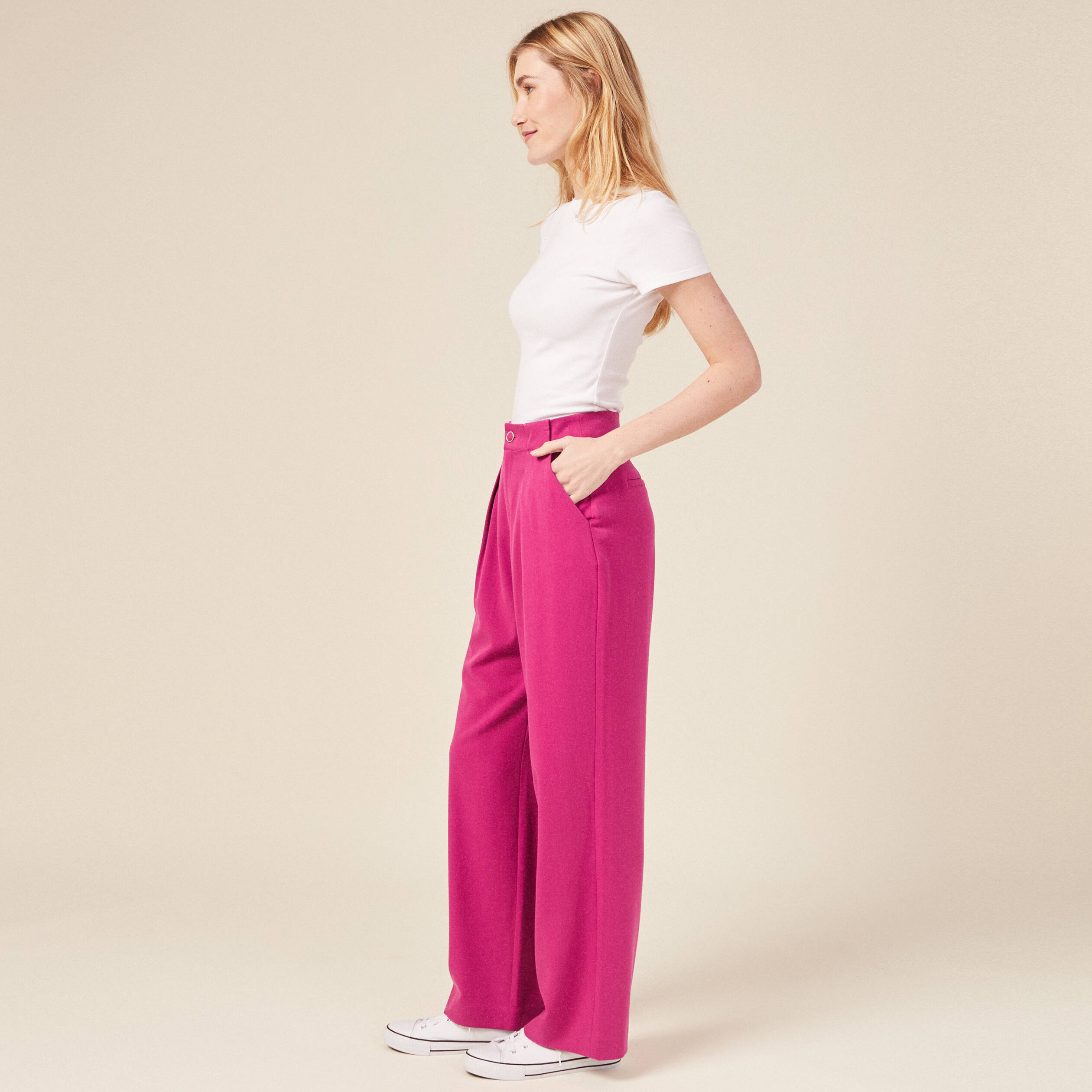 Pantalon large violet femme