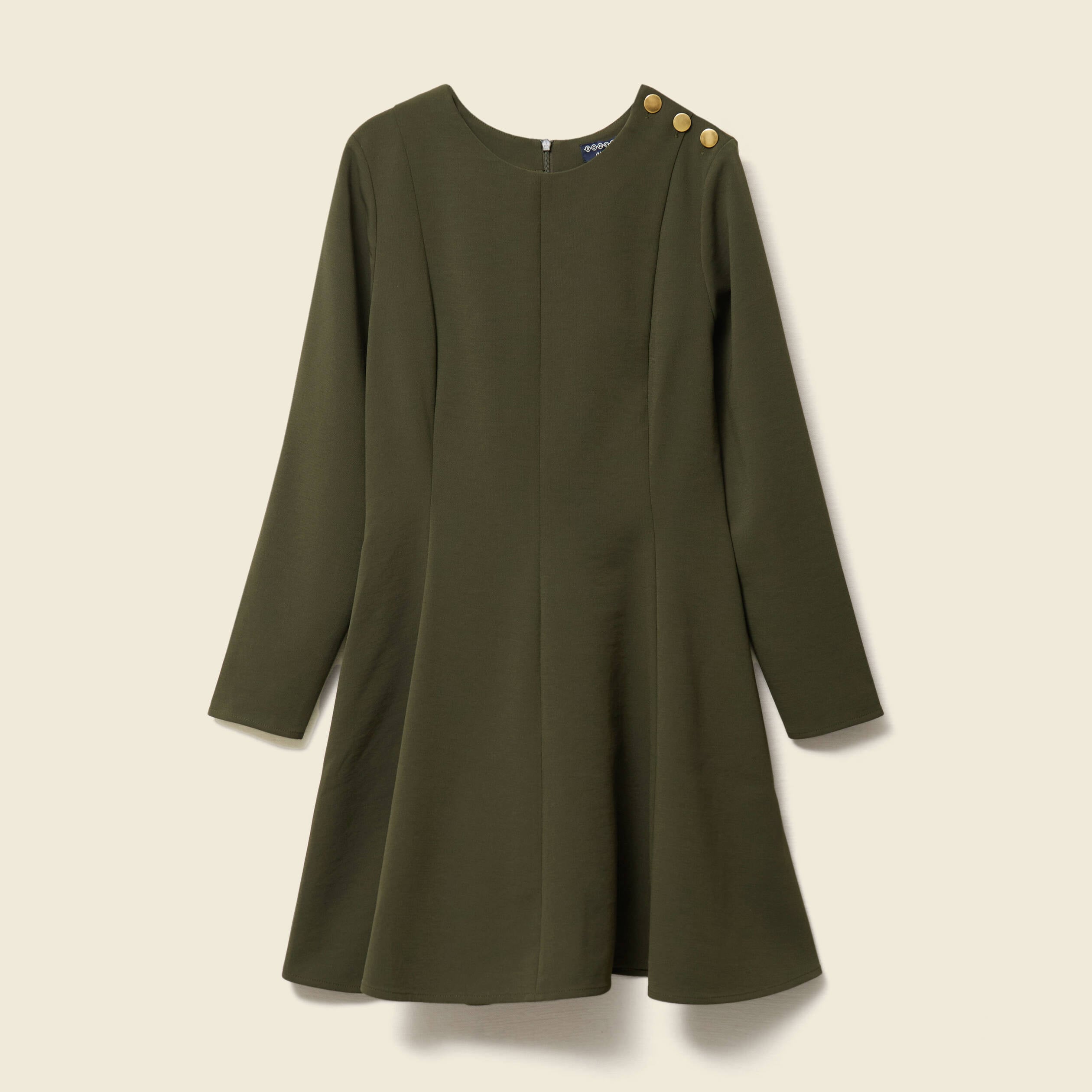 Robe fluide manches longues col rond vert kaki femme