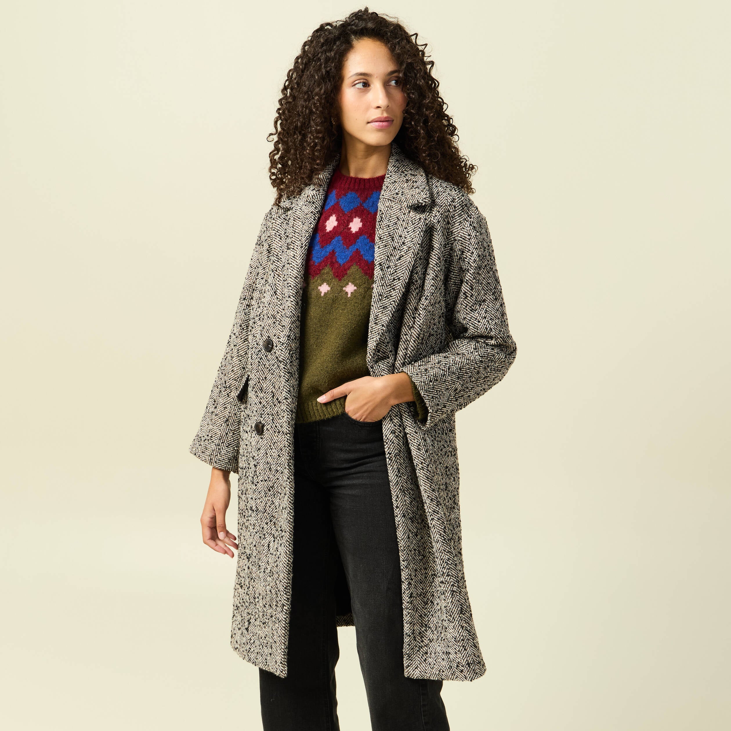 Manteau oversize col montant gris fonc&eacute; femme