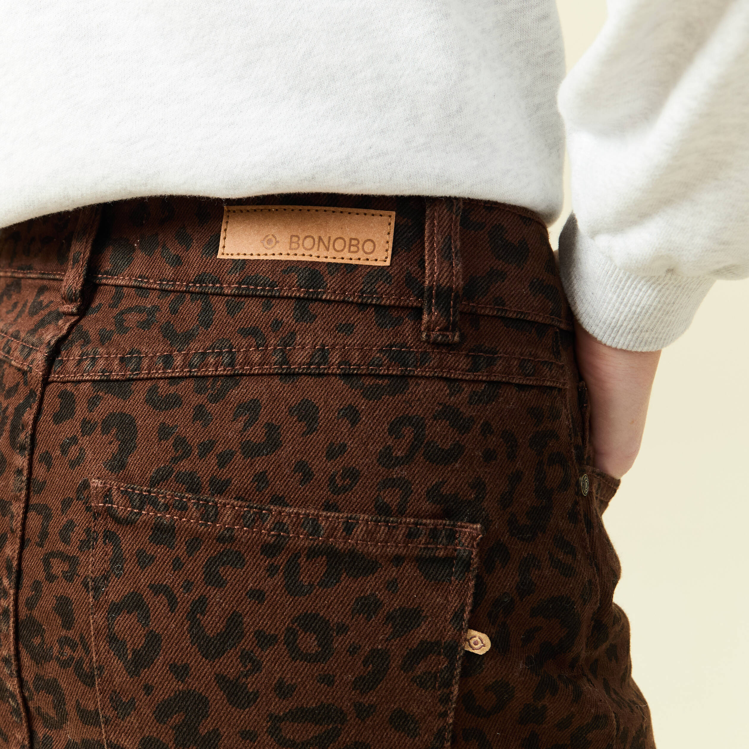 Jupe droite longue en coton marron cognac femme