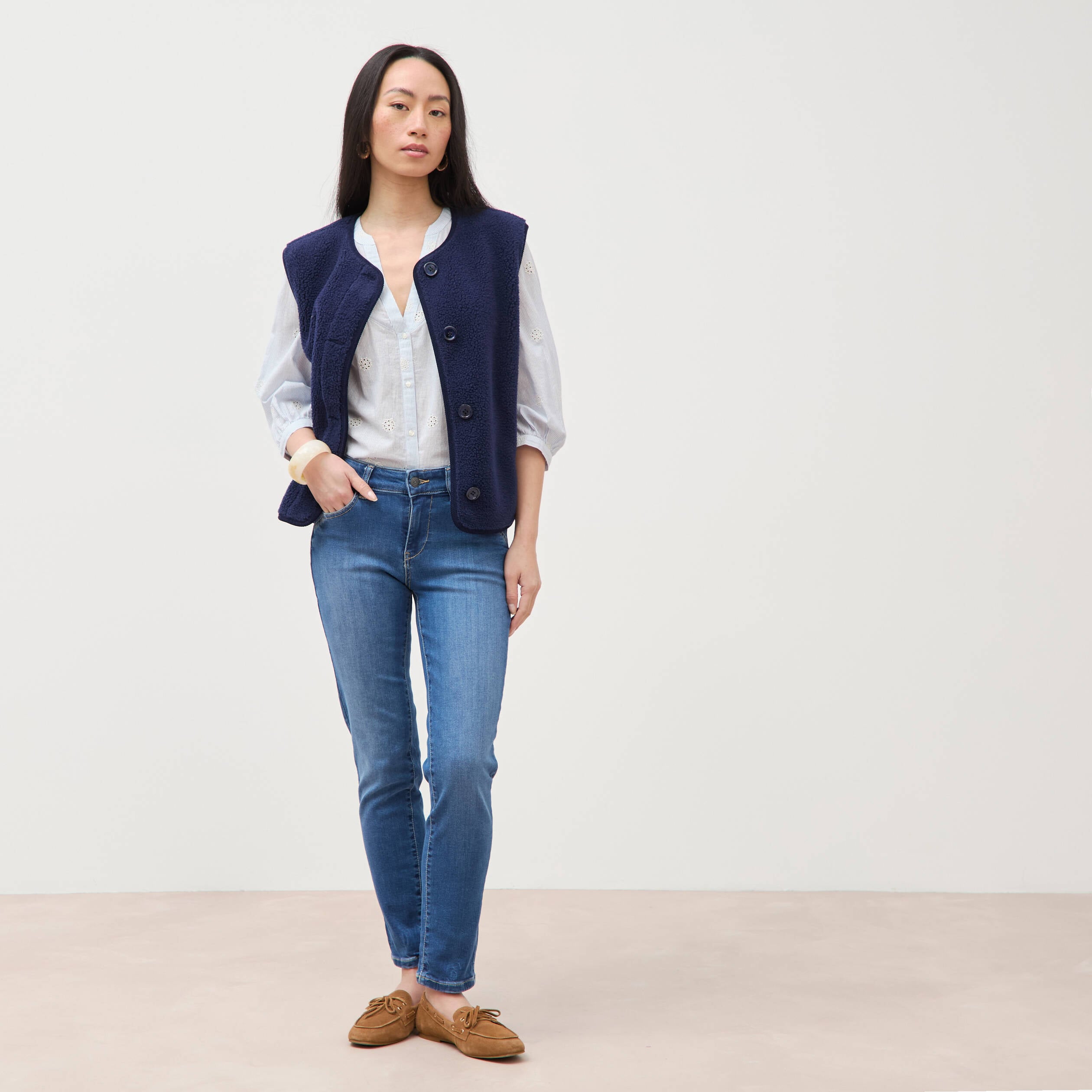 Jeans slim 7/8&egrave;me denim stone femme