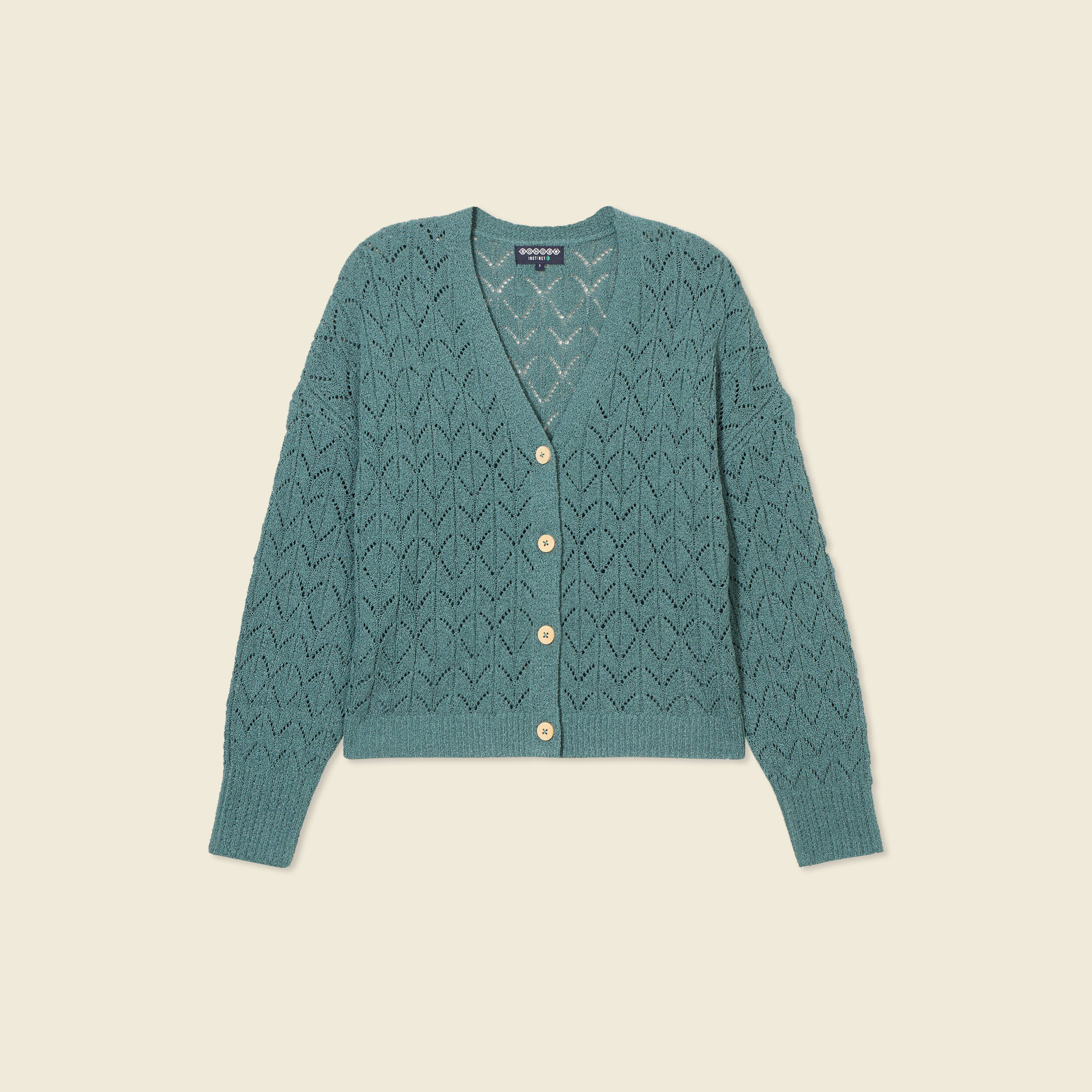 Gilet manches longues ajour&eacute; vert fonc&eacute; femme