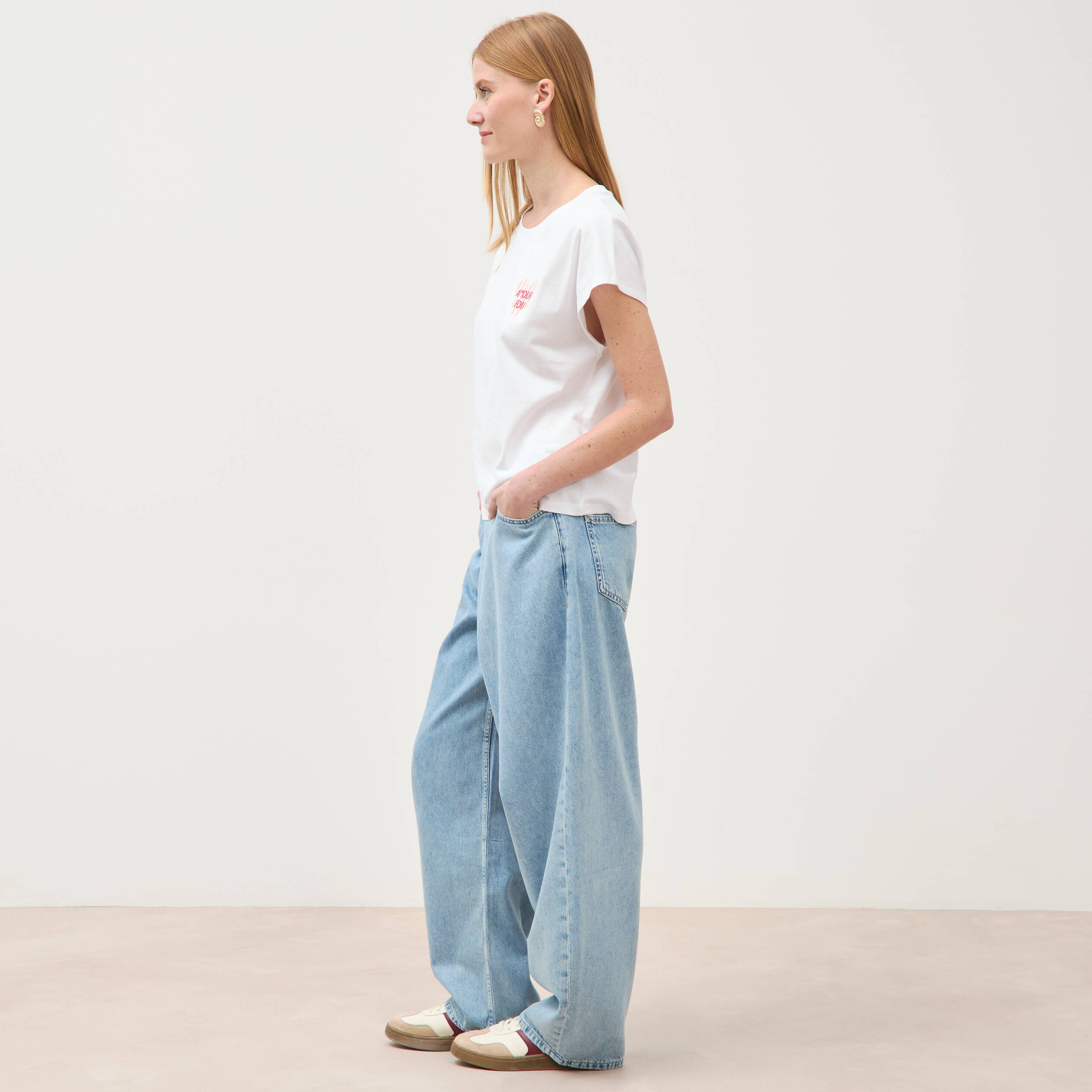 T-shirt droit col rond manches courtes blanc femme