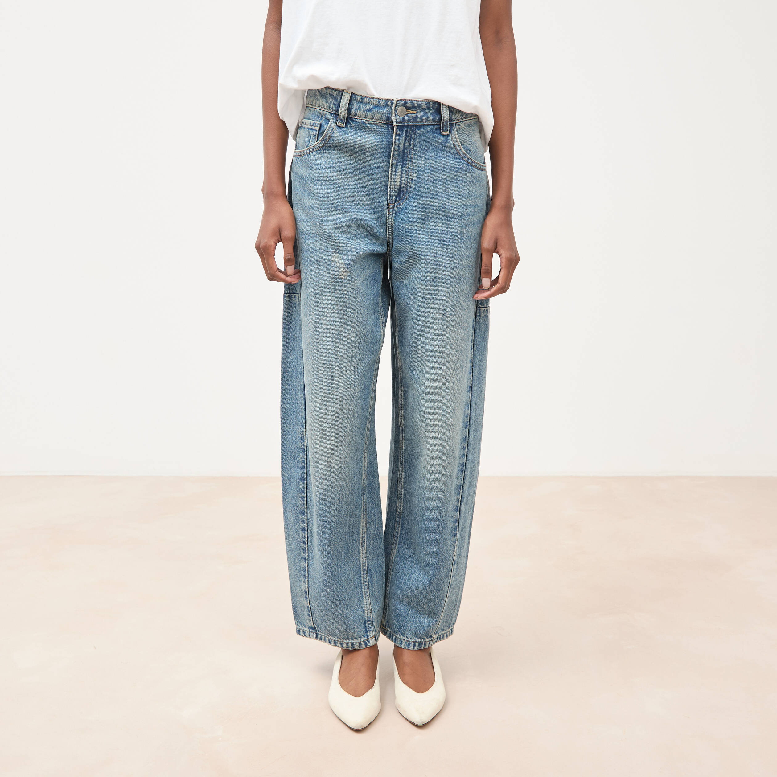 Jeans barrel taille standard bleu femme