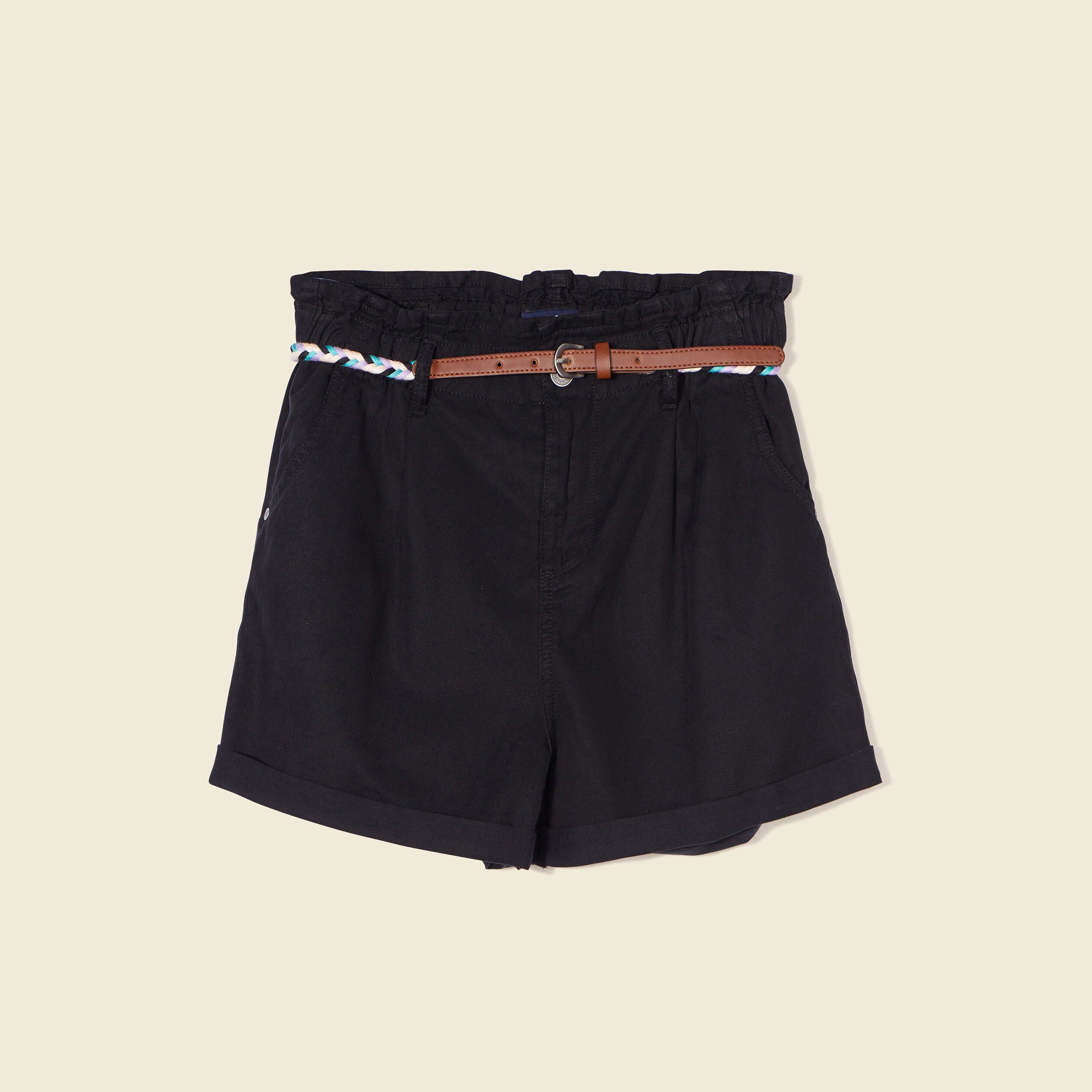 short paperbag ceinture noir femme Short paperbag ceinturé noir femme