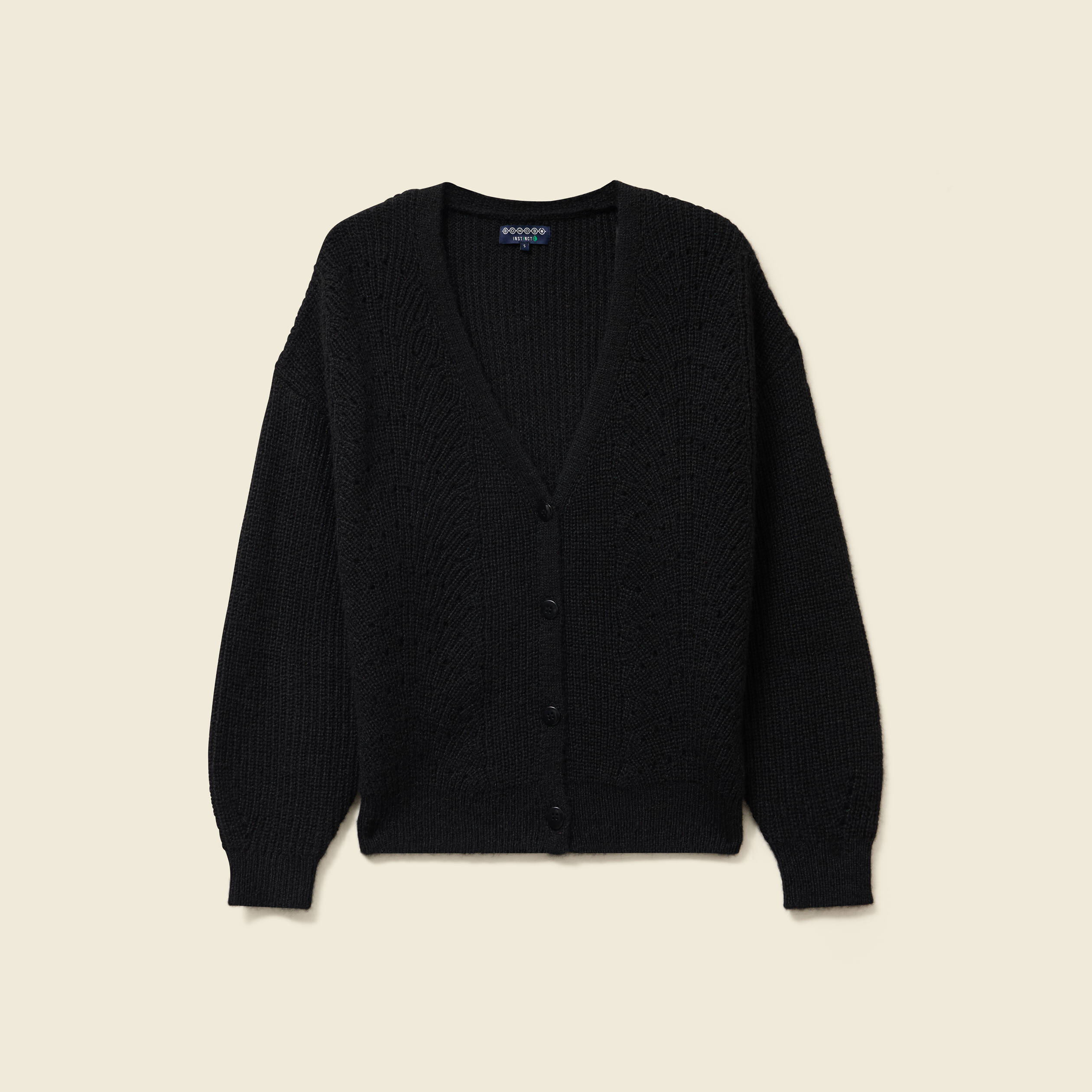 Gilet ajour&eacute; col V manches longues noir femme