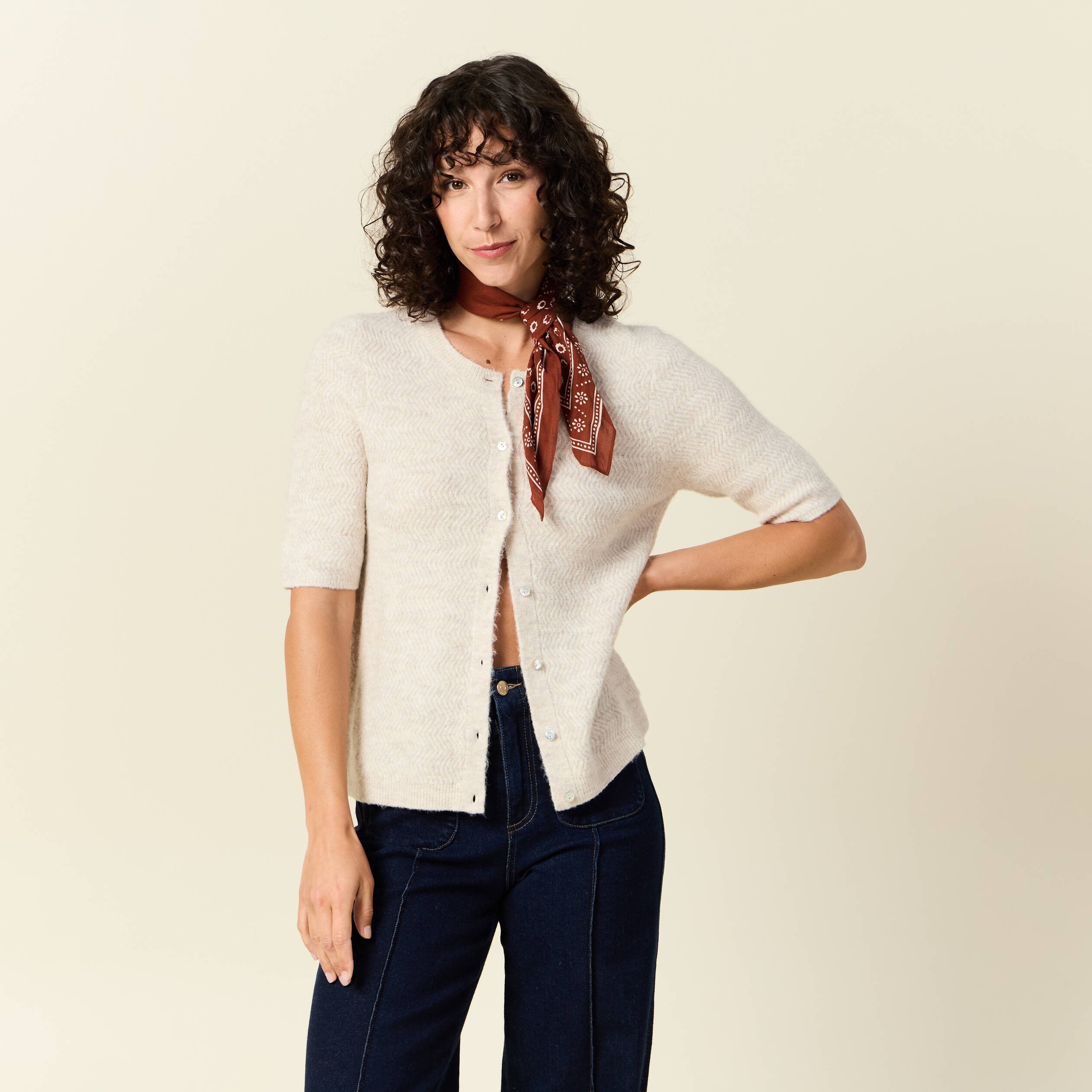 gilet manches courtes creme femme Gilet manches courtes creme femme