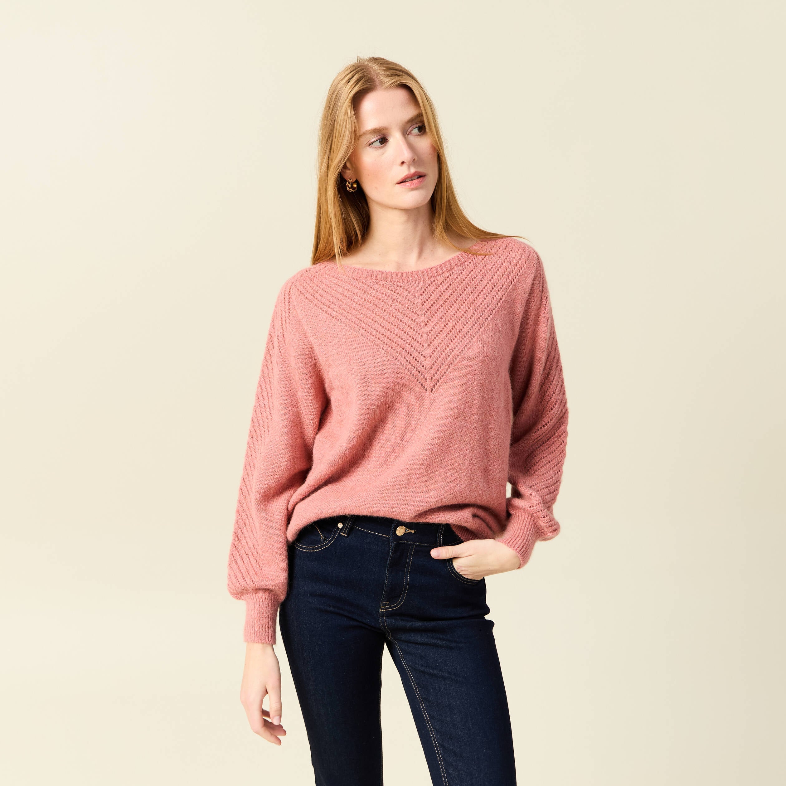 Pull manches longues fabriqu&eacute; en France rose pastel femme