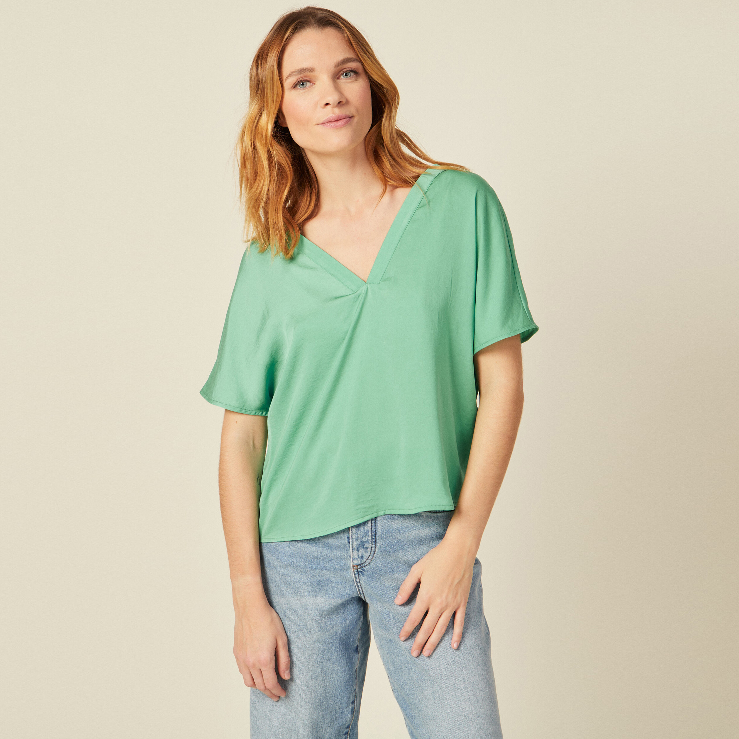 Blouse manches courtes vert menthe femme