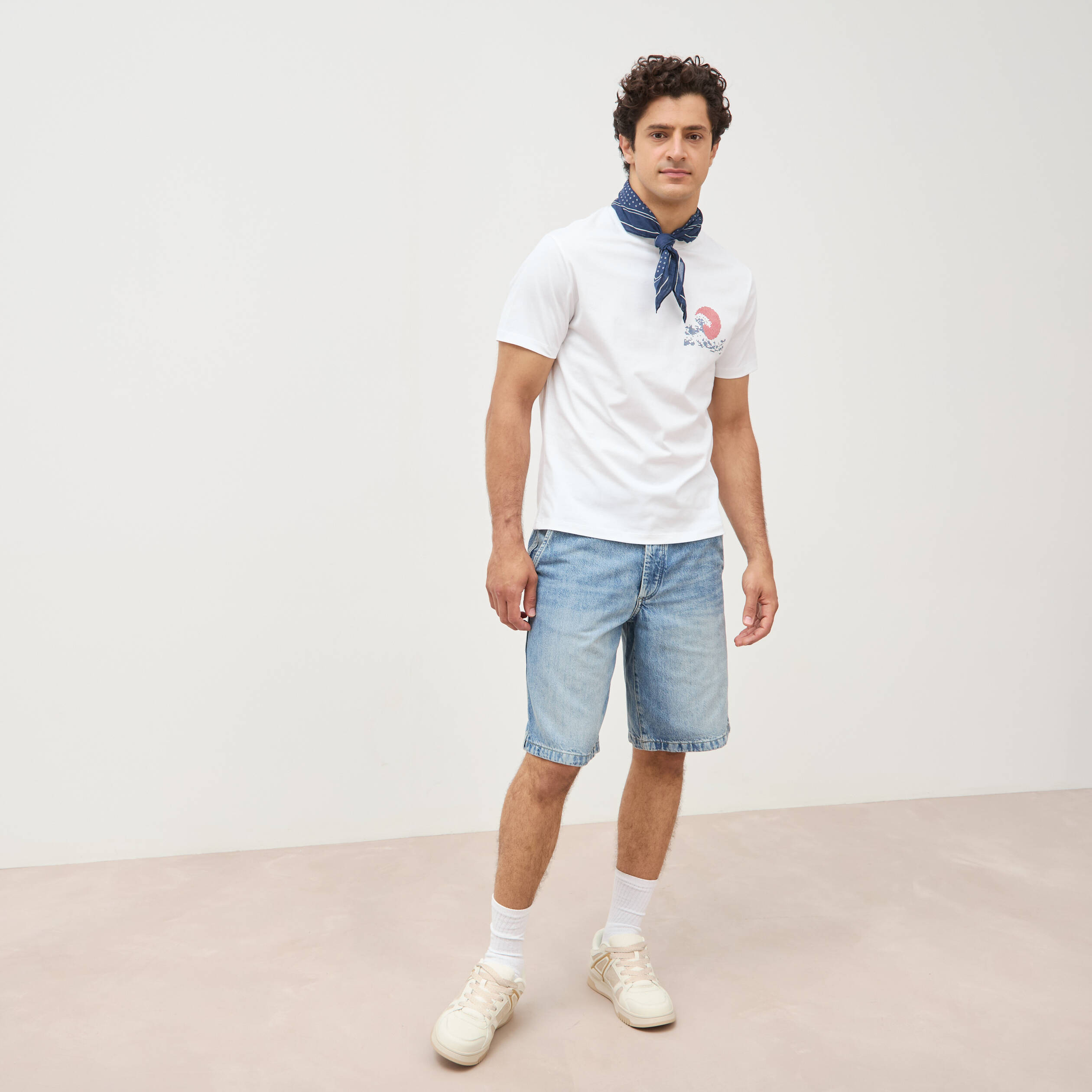 T-shirt droit en coton manches courtes blanc homme