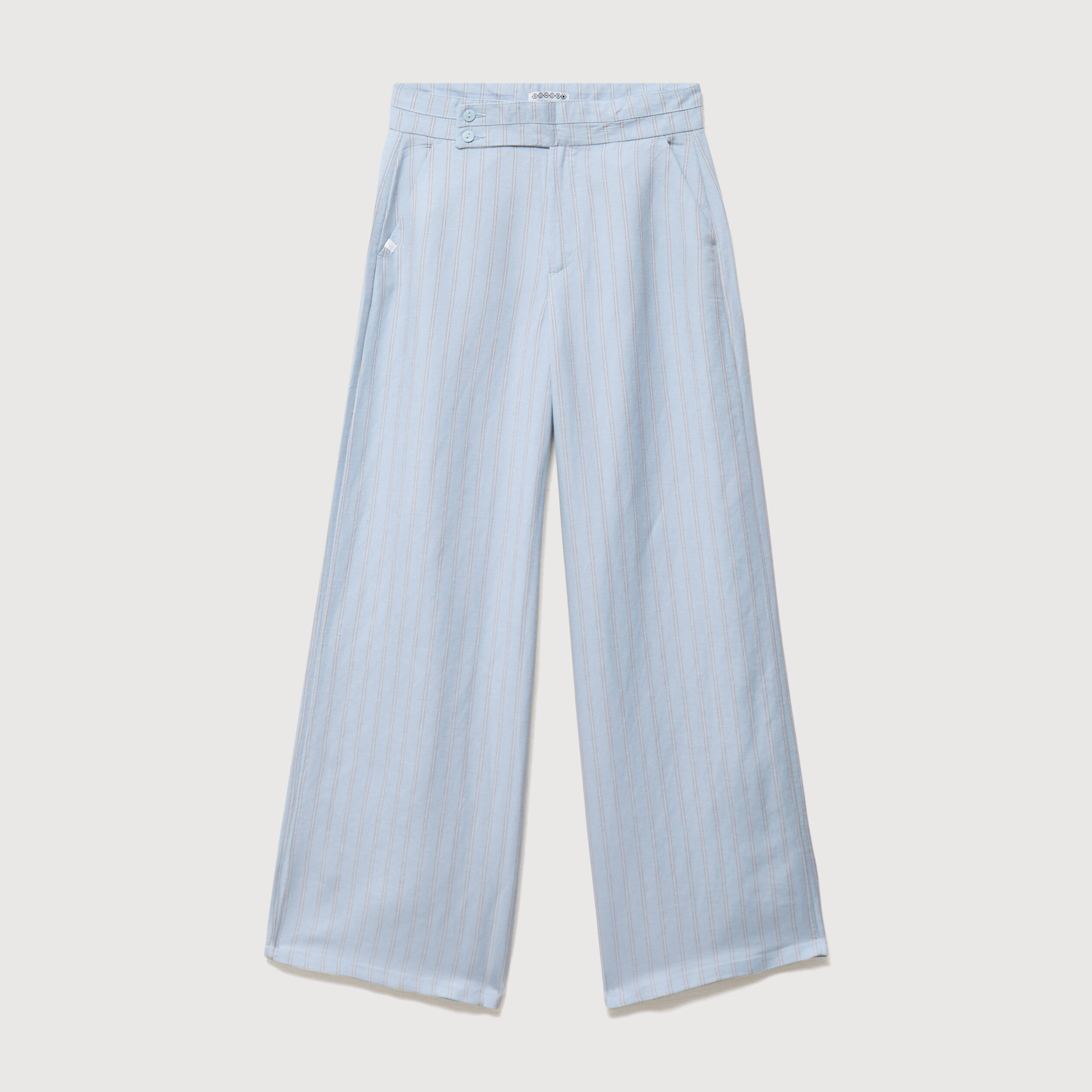 Pantalon large taille haute ceinture bleu ciel femme