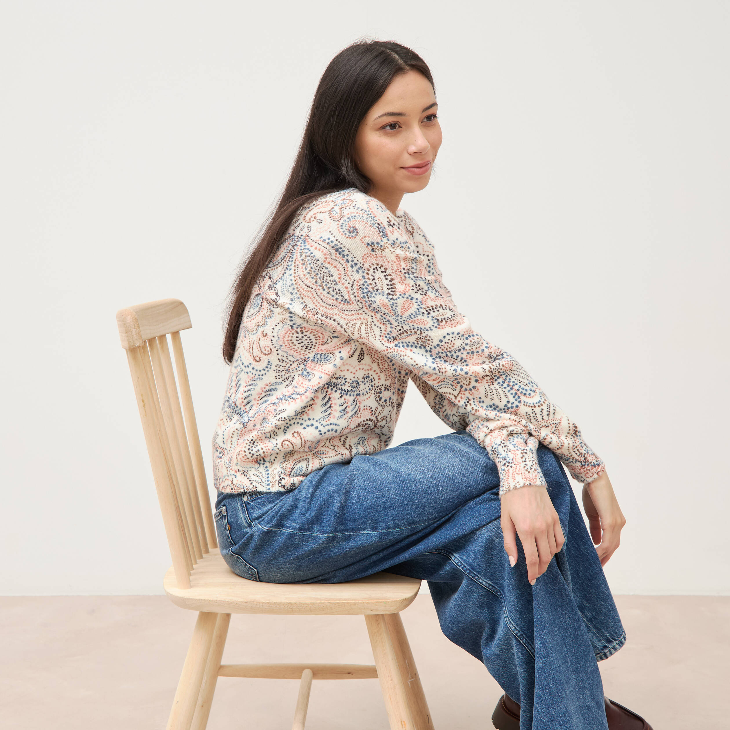 Pull col bateau manches longues ecru femme