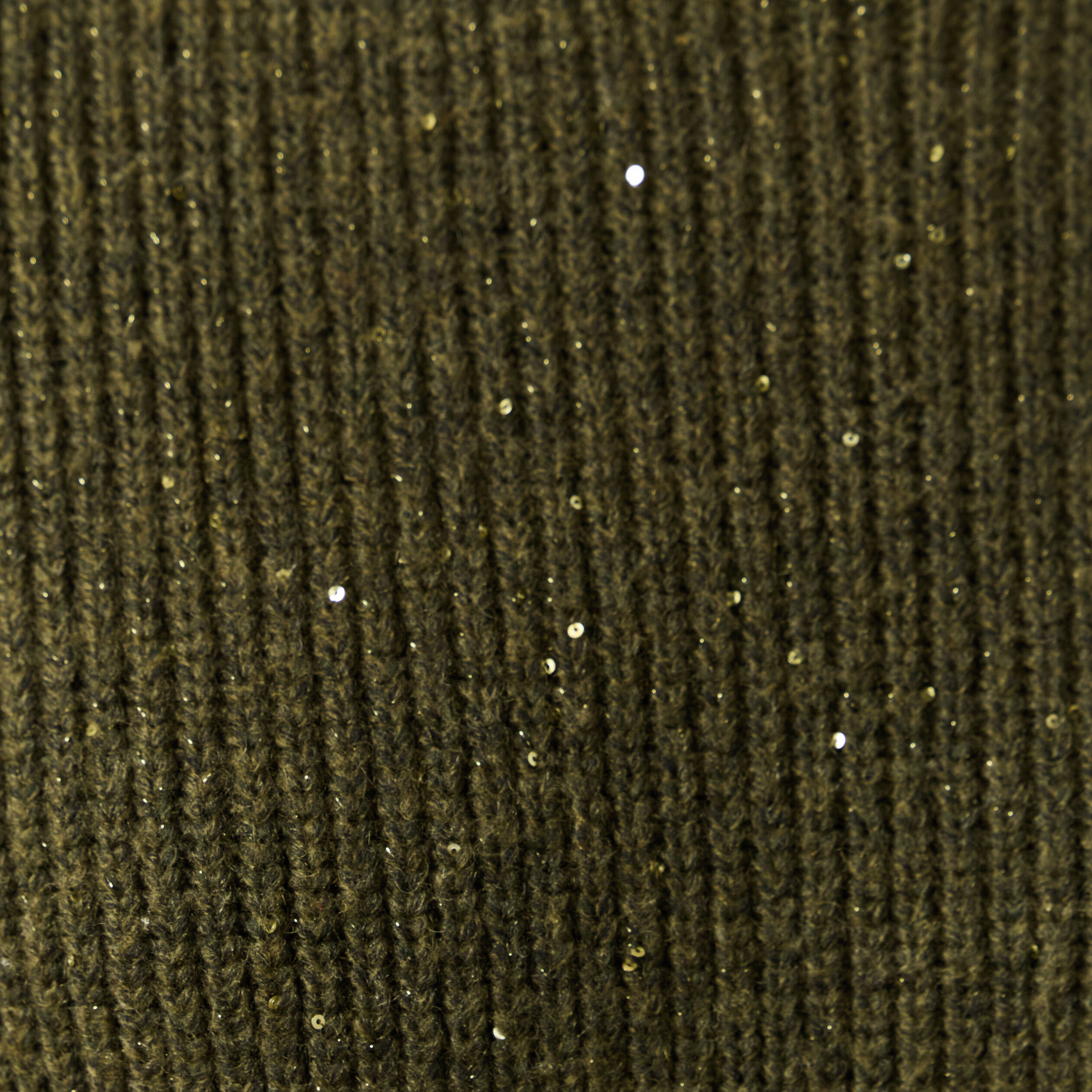 Pull manches longues col rond &agrave; sequins vert kaki femme