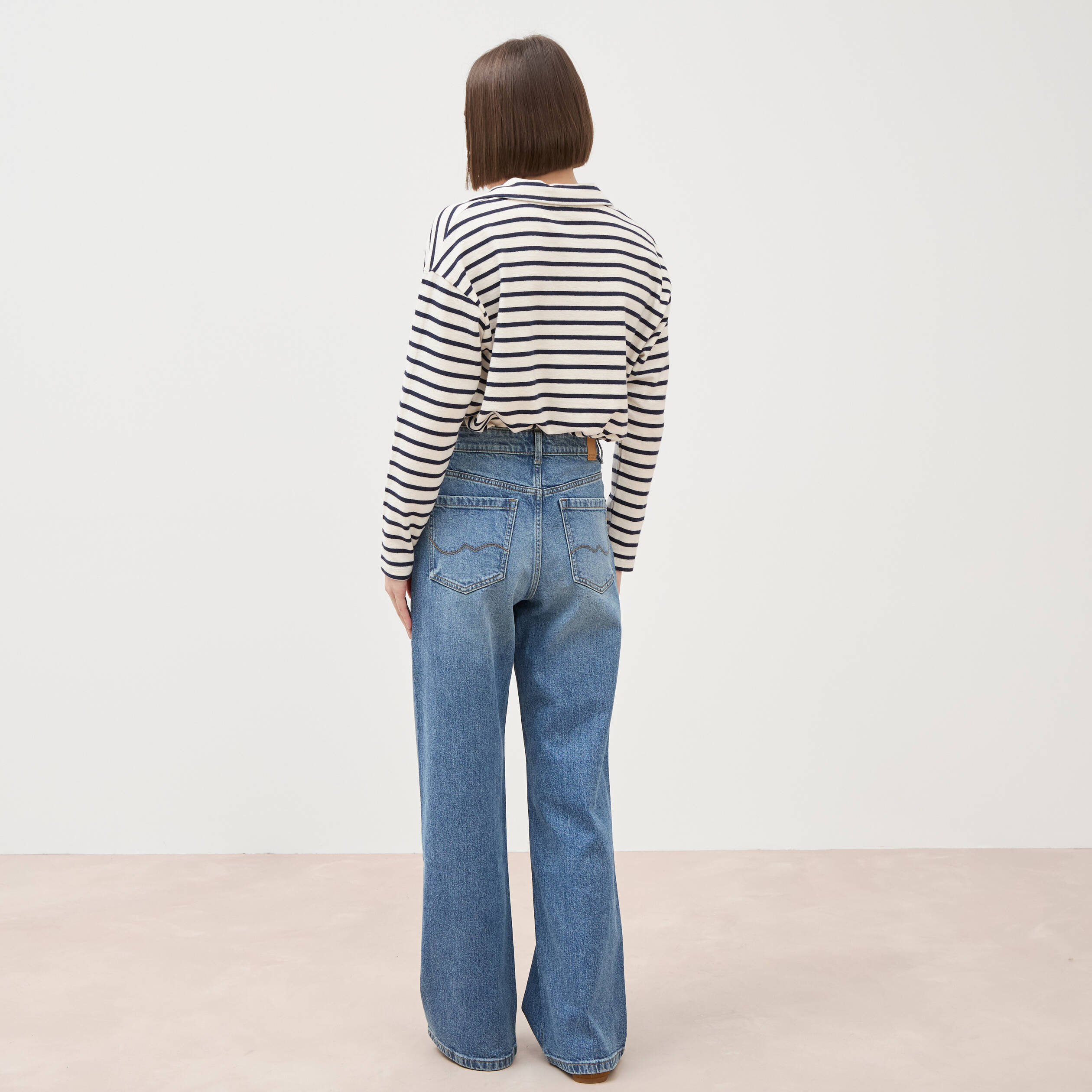 Jeans large taille haute denim stone femme