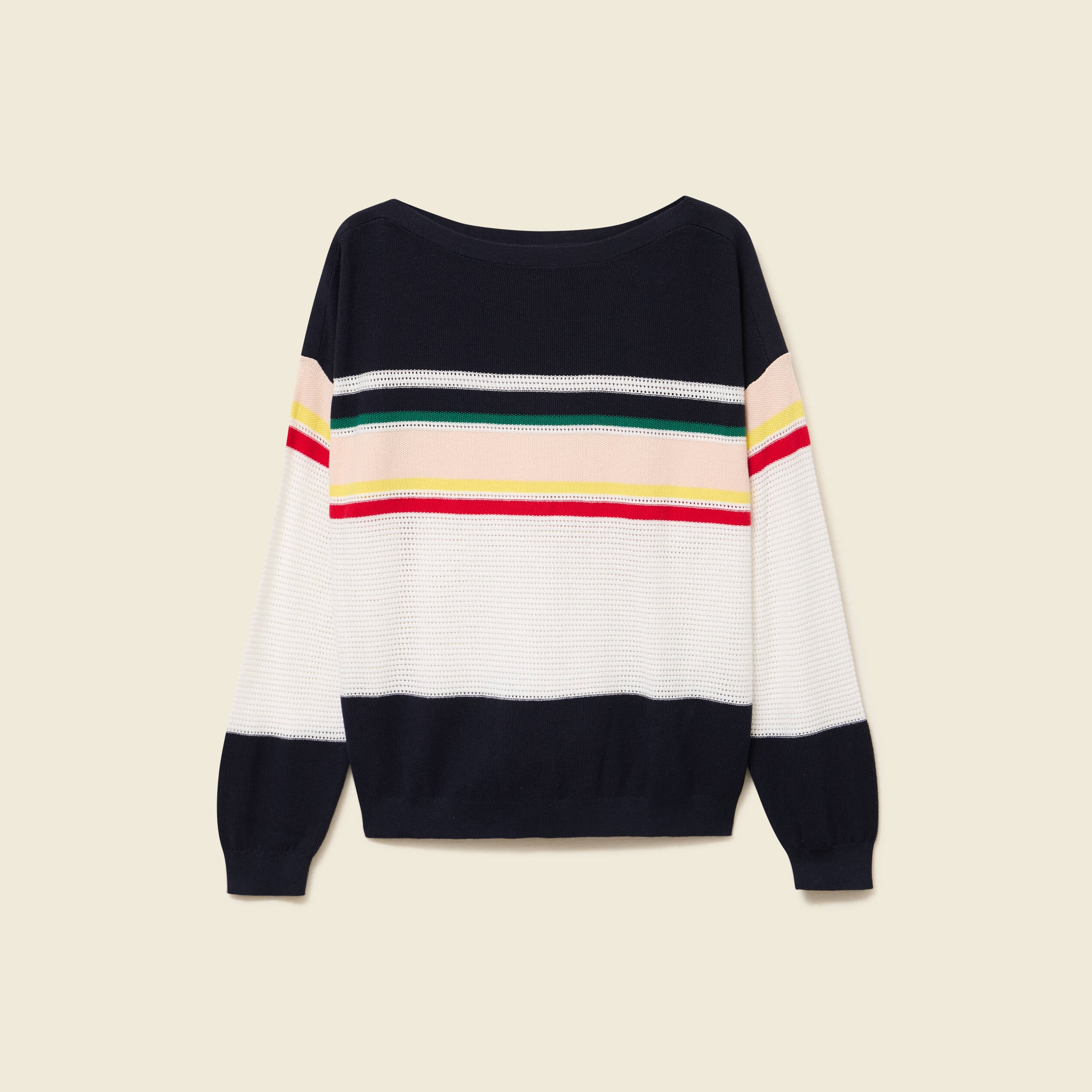 Pull col bateau manches longues en coton bleu marine femme