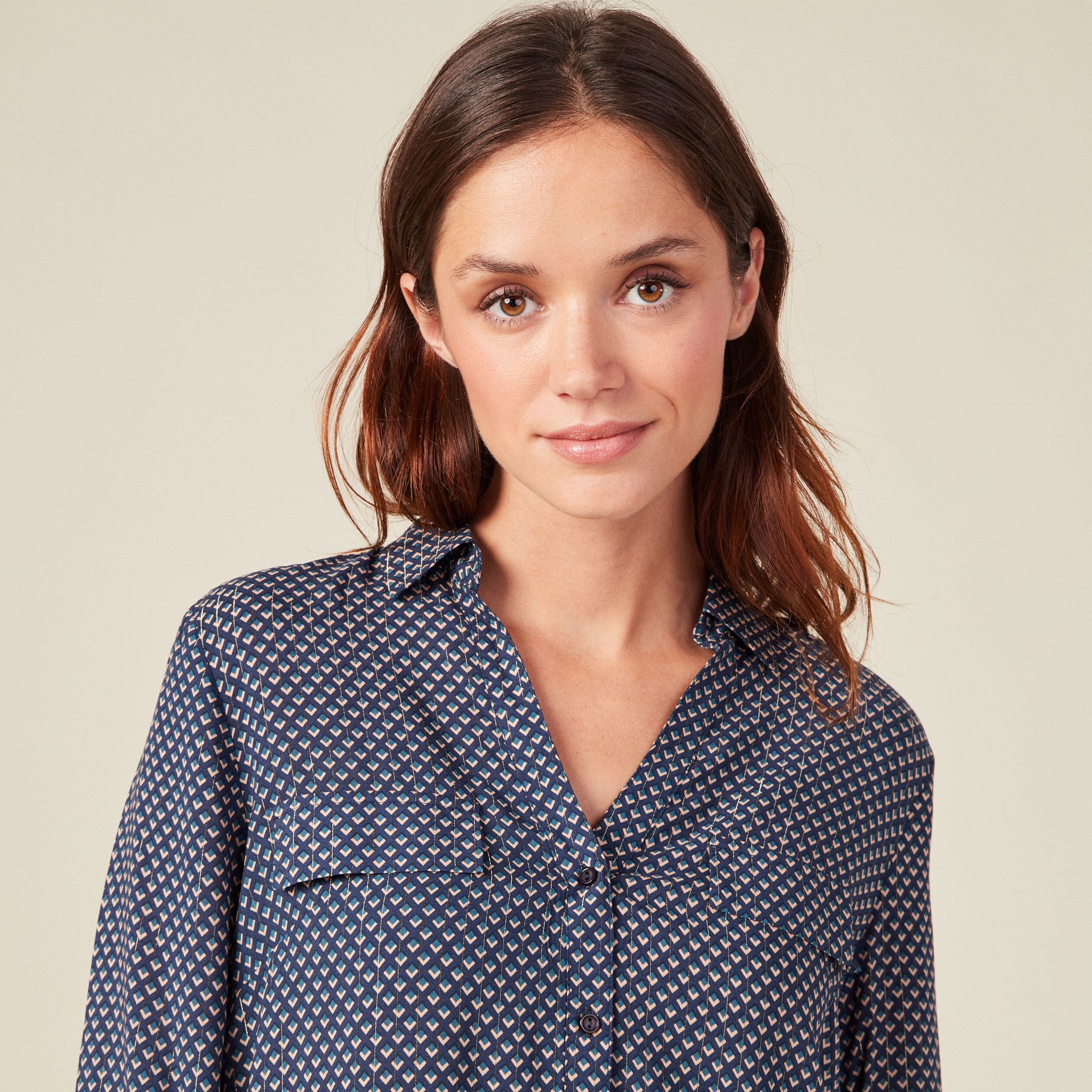 Chemise manches longues bleu femme
