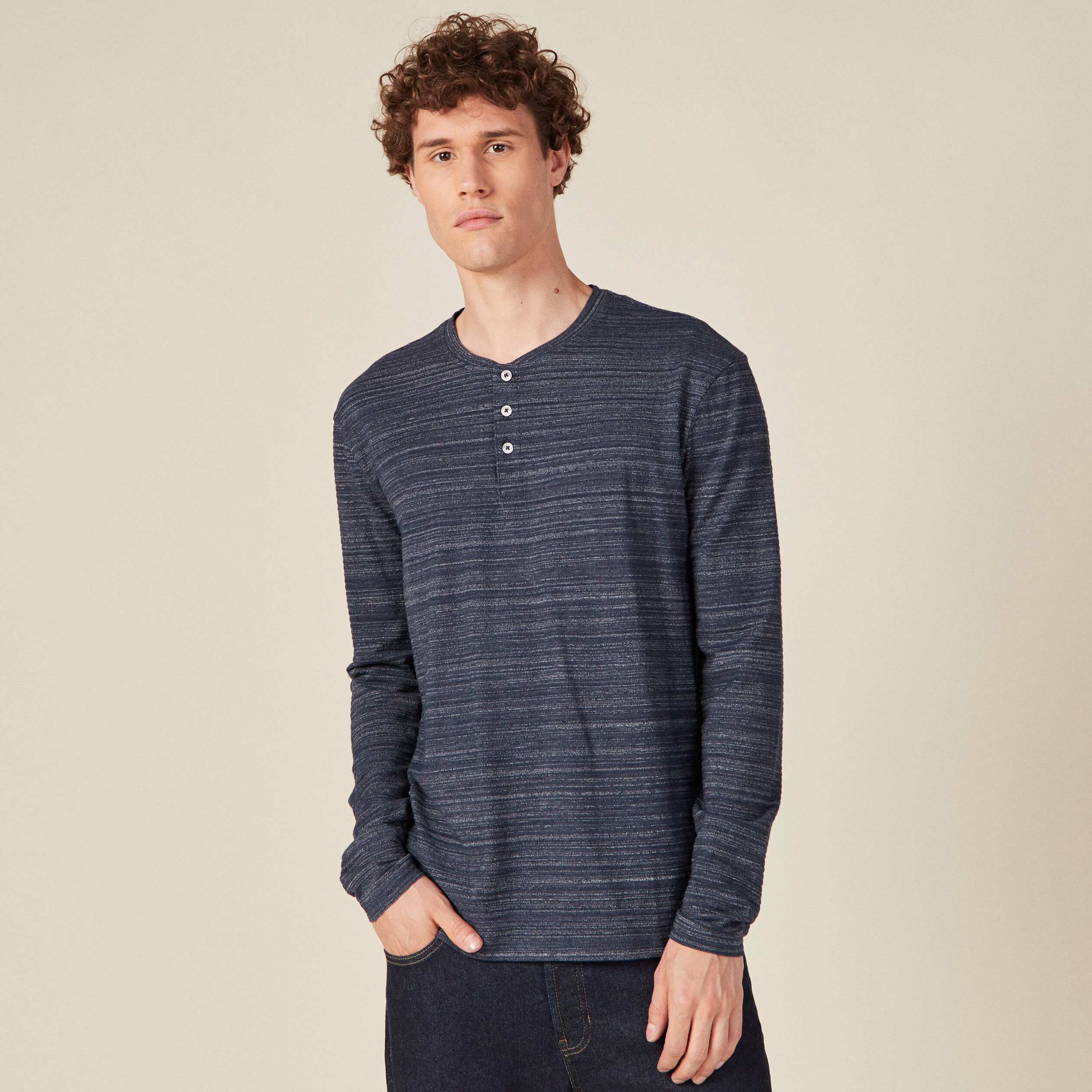 T-shirt manches longues bleu marine homme