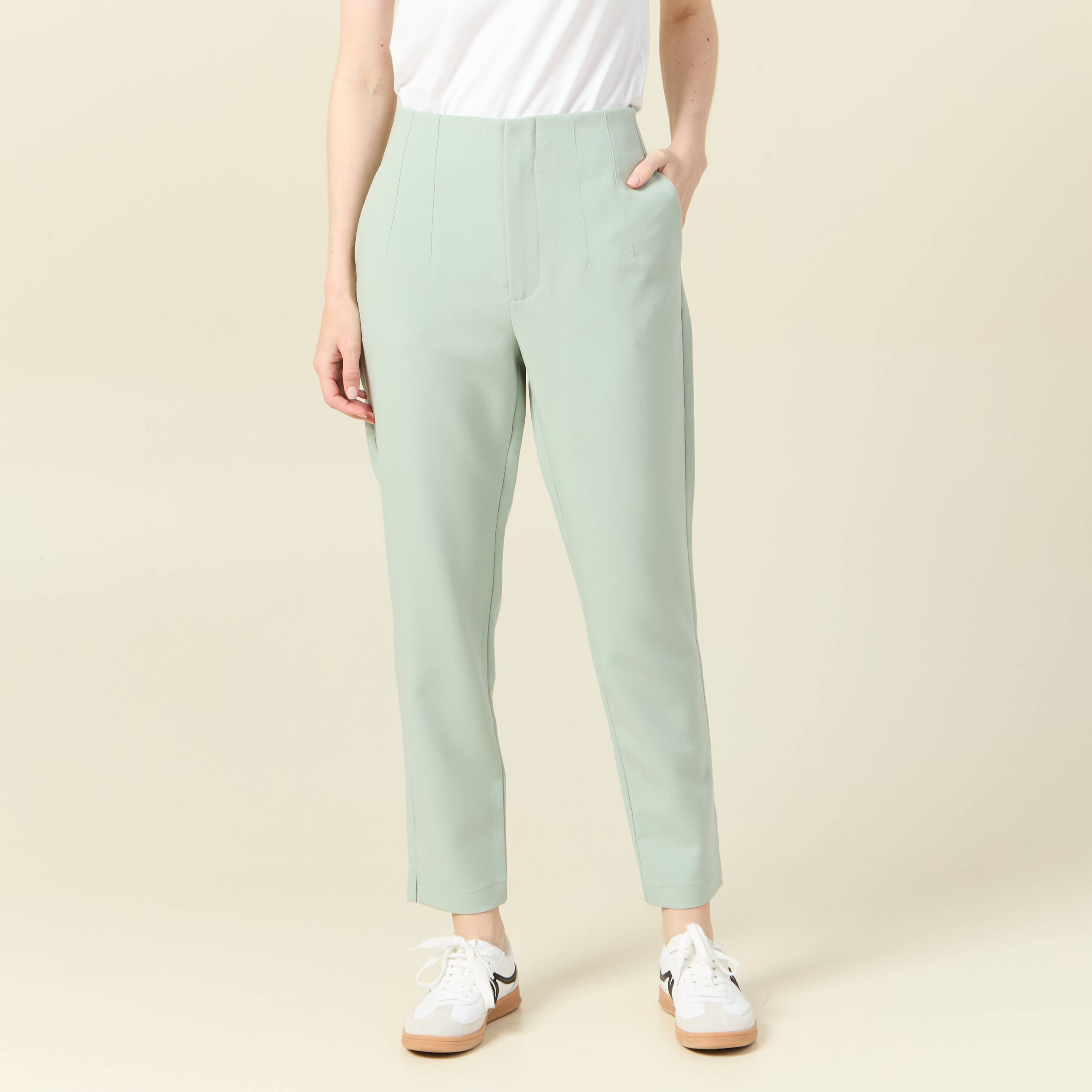 Pantalon cigarette vert olive femme