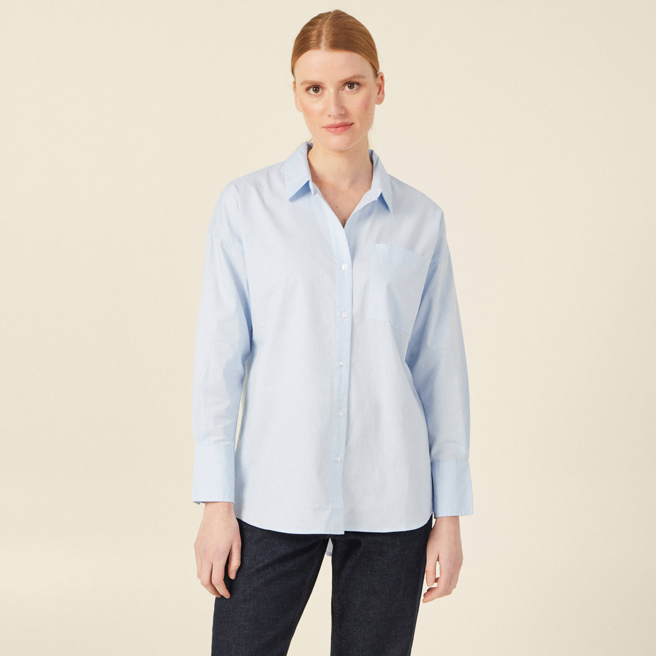 Chemise manches longues bleu ciel femme
