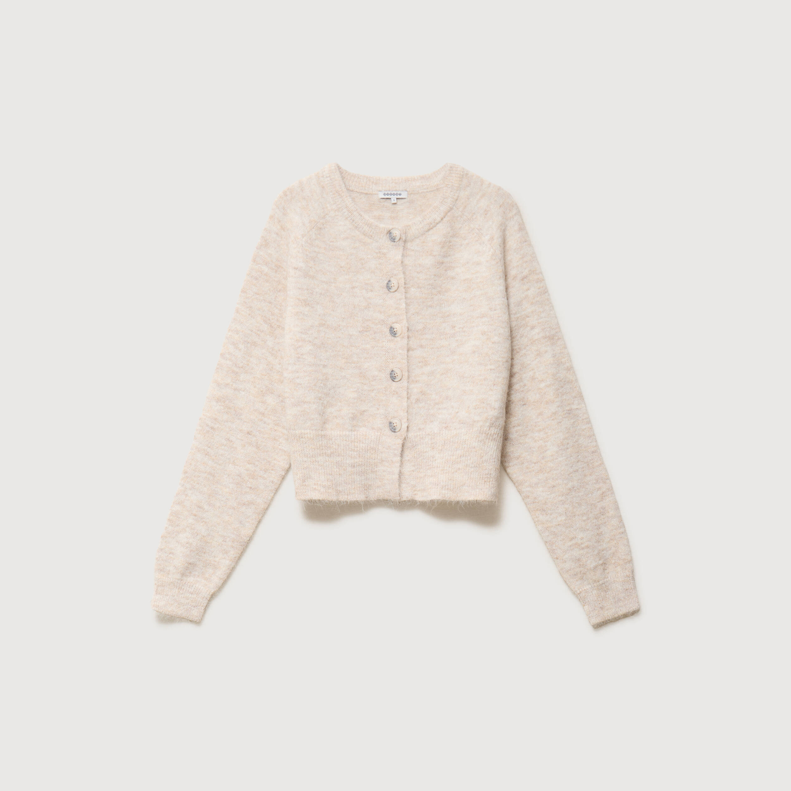 Gilet manches longues col rond creme femme