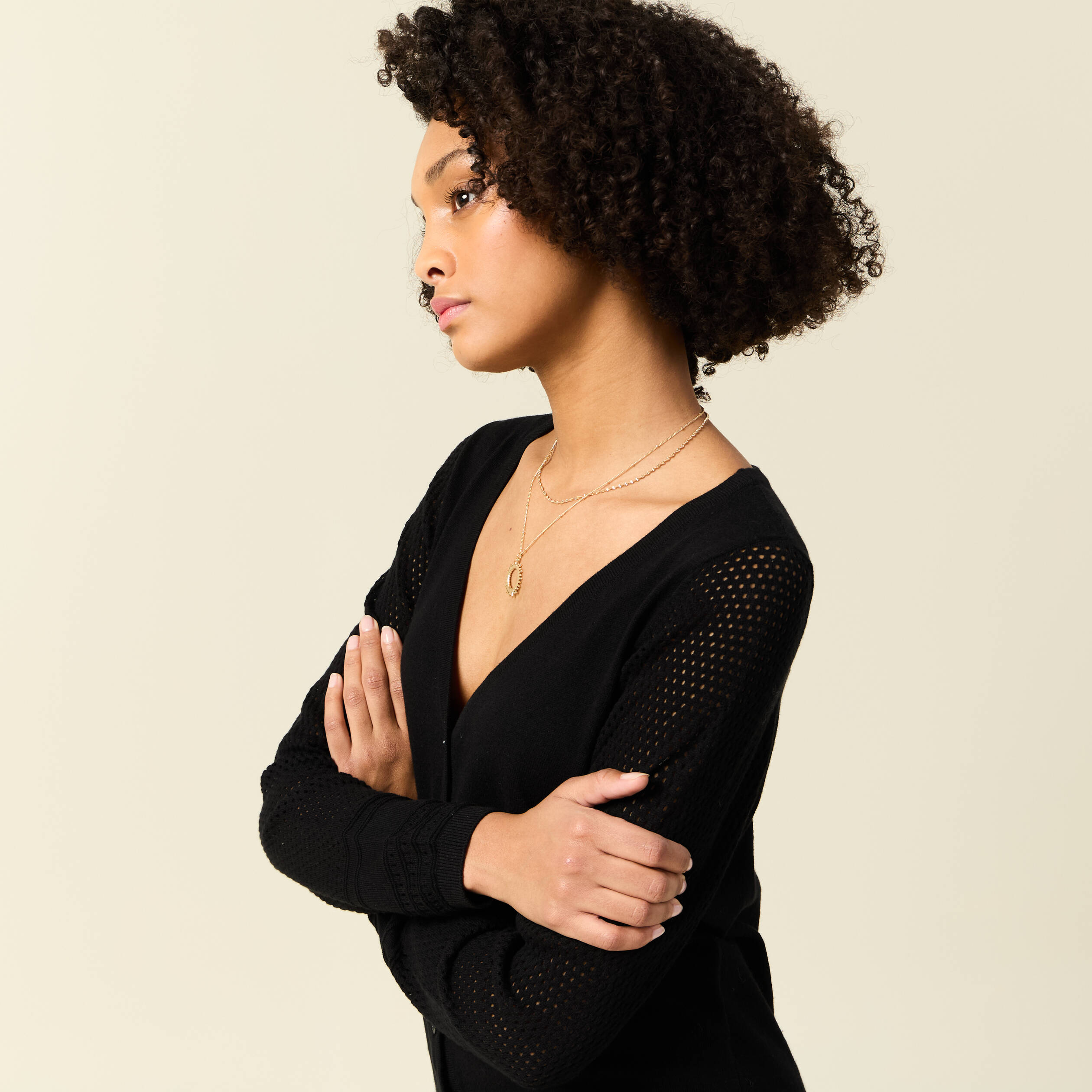 Gilet manches longues boutonné noir femme
