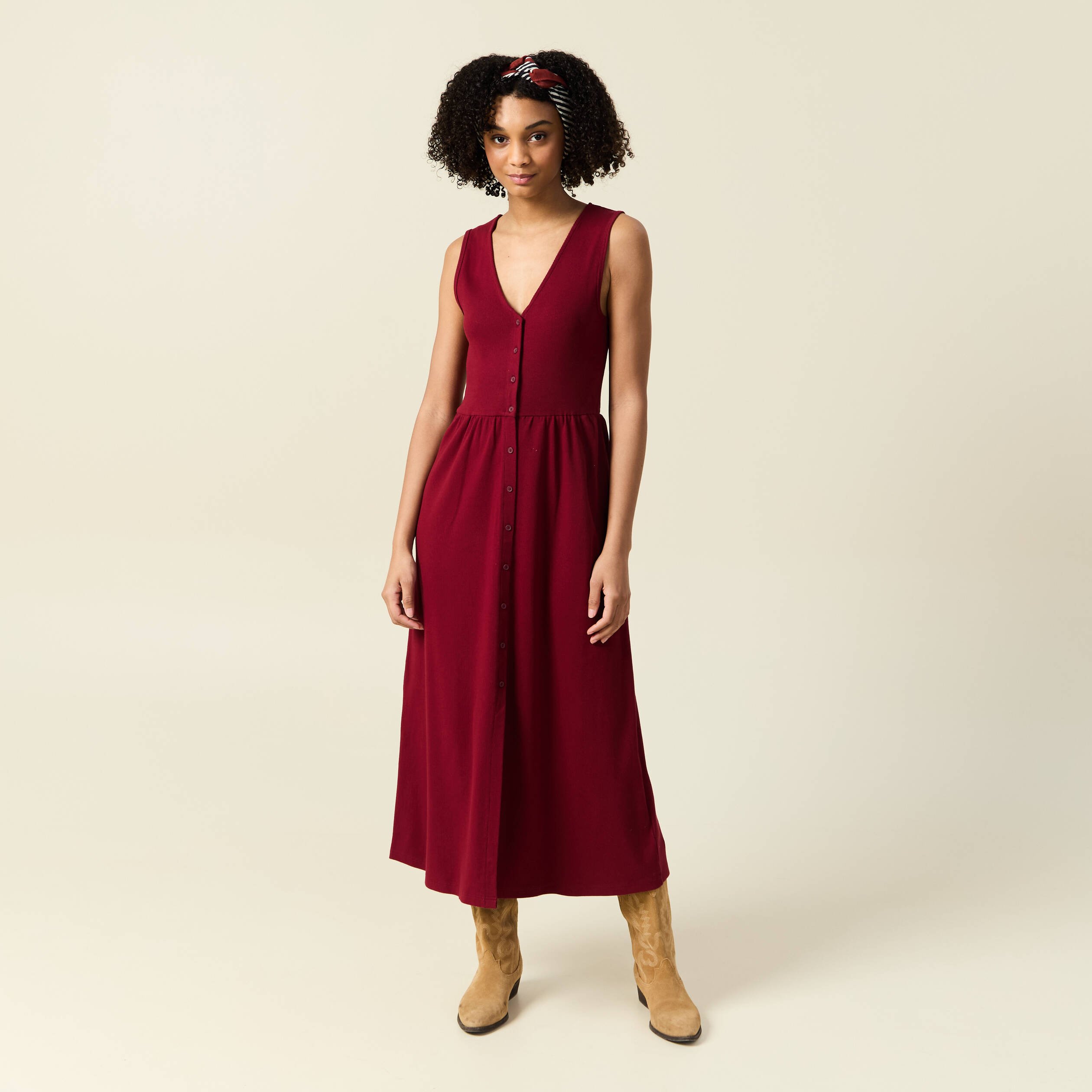 robe longue droite boutons rouge femme Robe longue droite boutons rouge femme