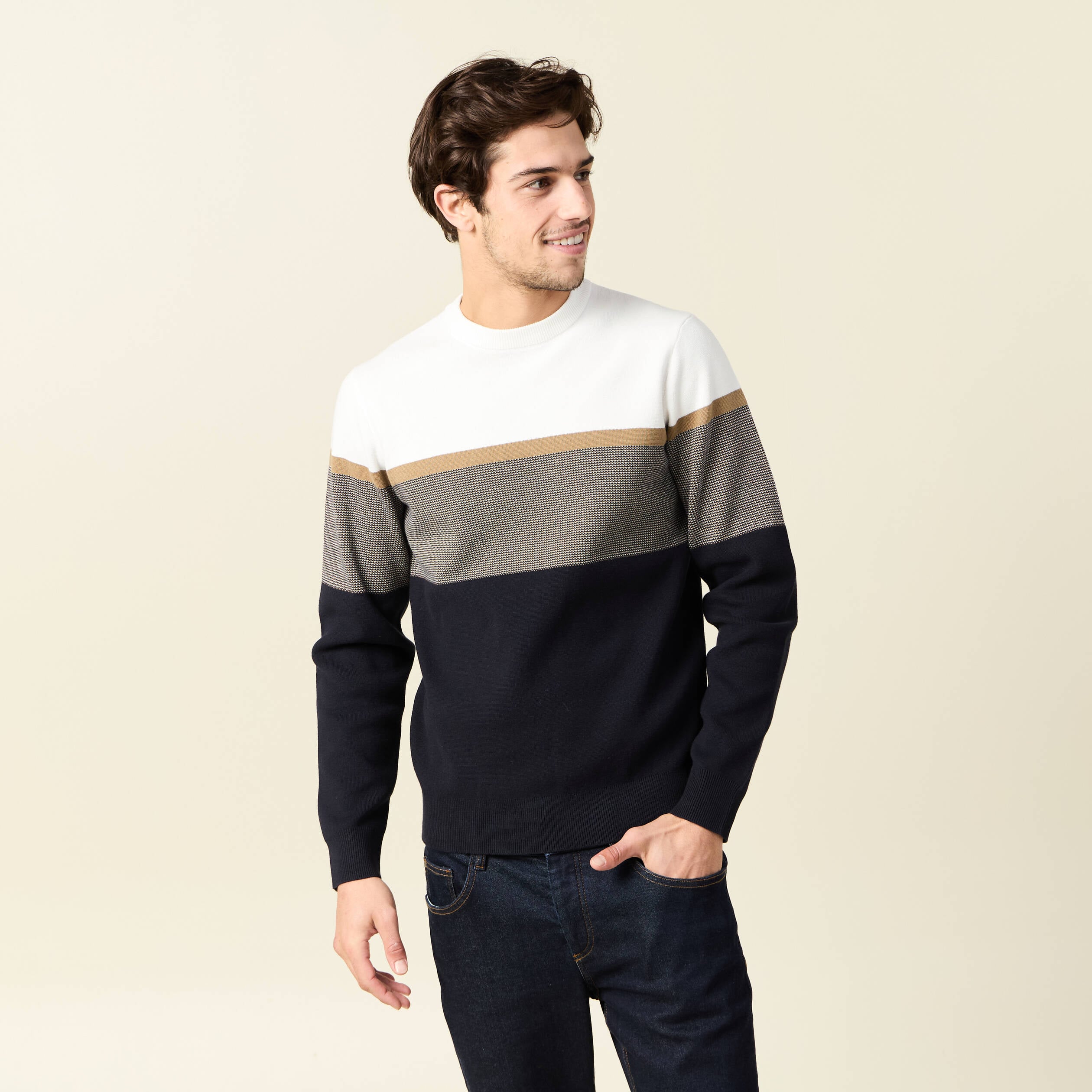 Pull manches longues bleu marine homme