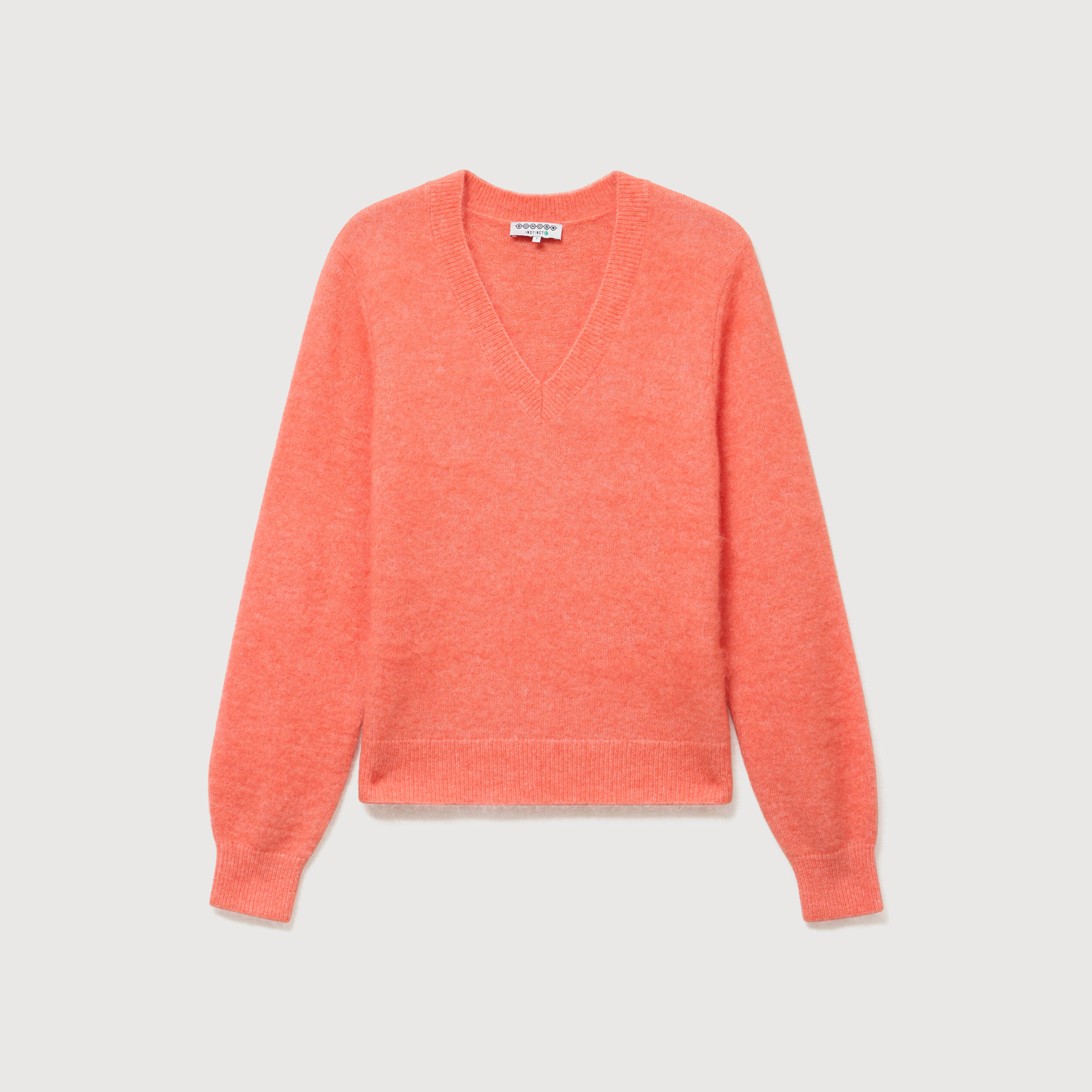 Pull droit col v manches longues rose corail femme