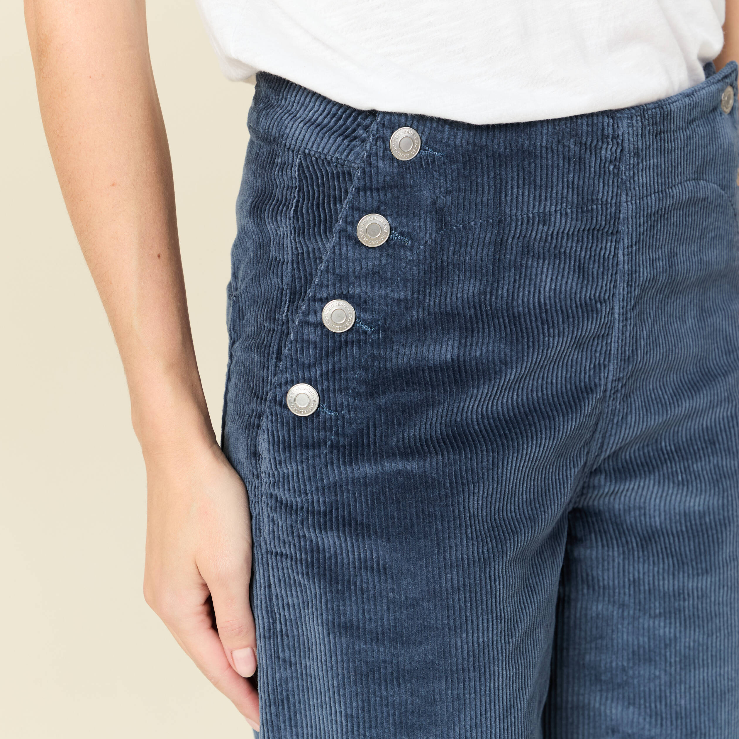 Pantalon large taille haute en velours gris femme