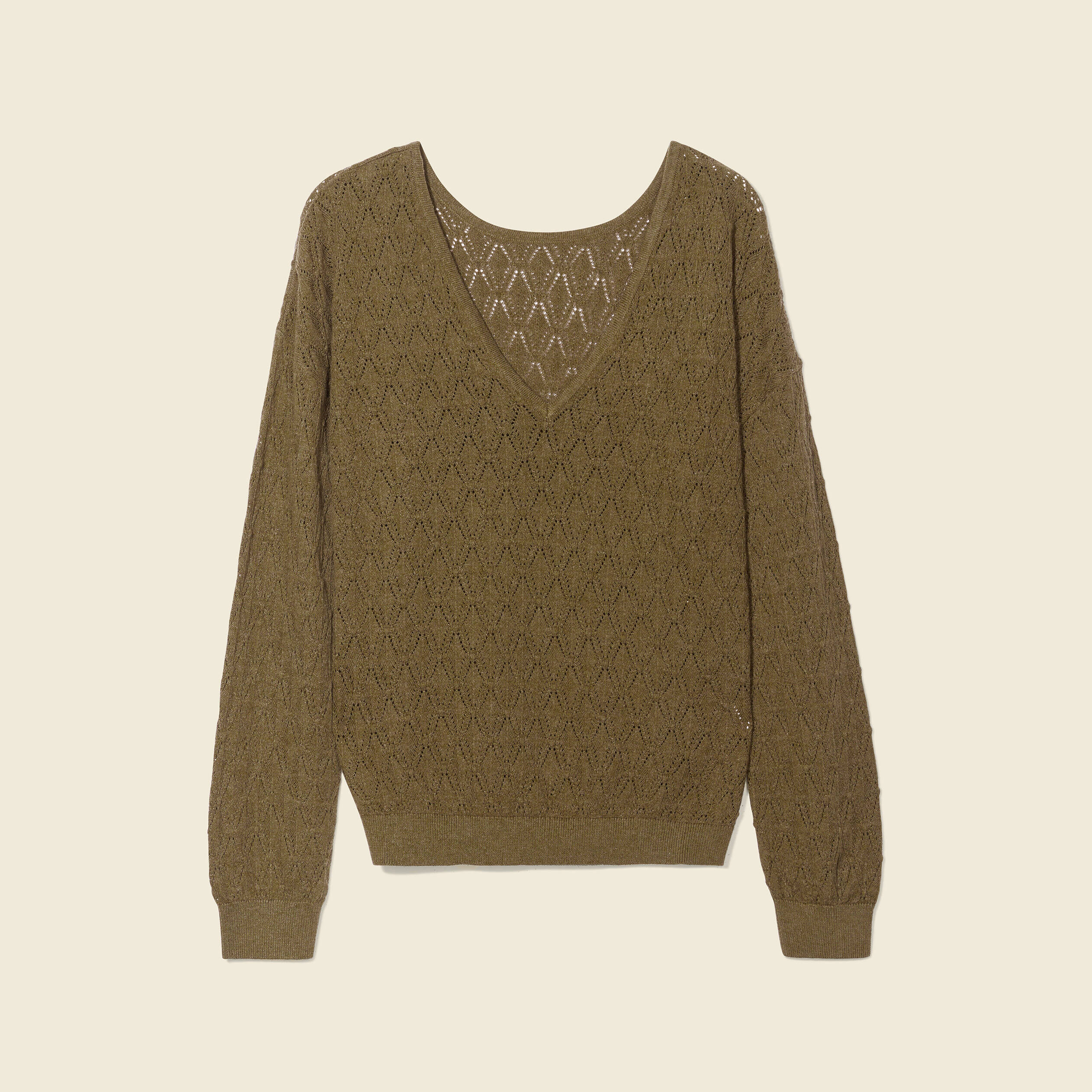 Pull fin à manches longues vert kaki femme