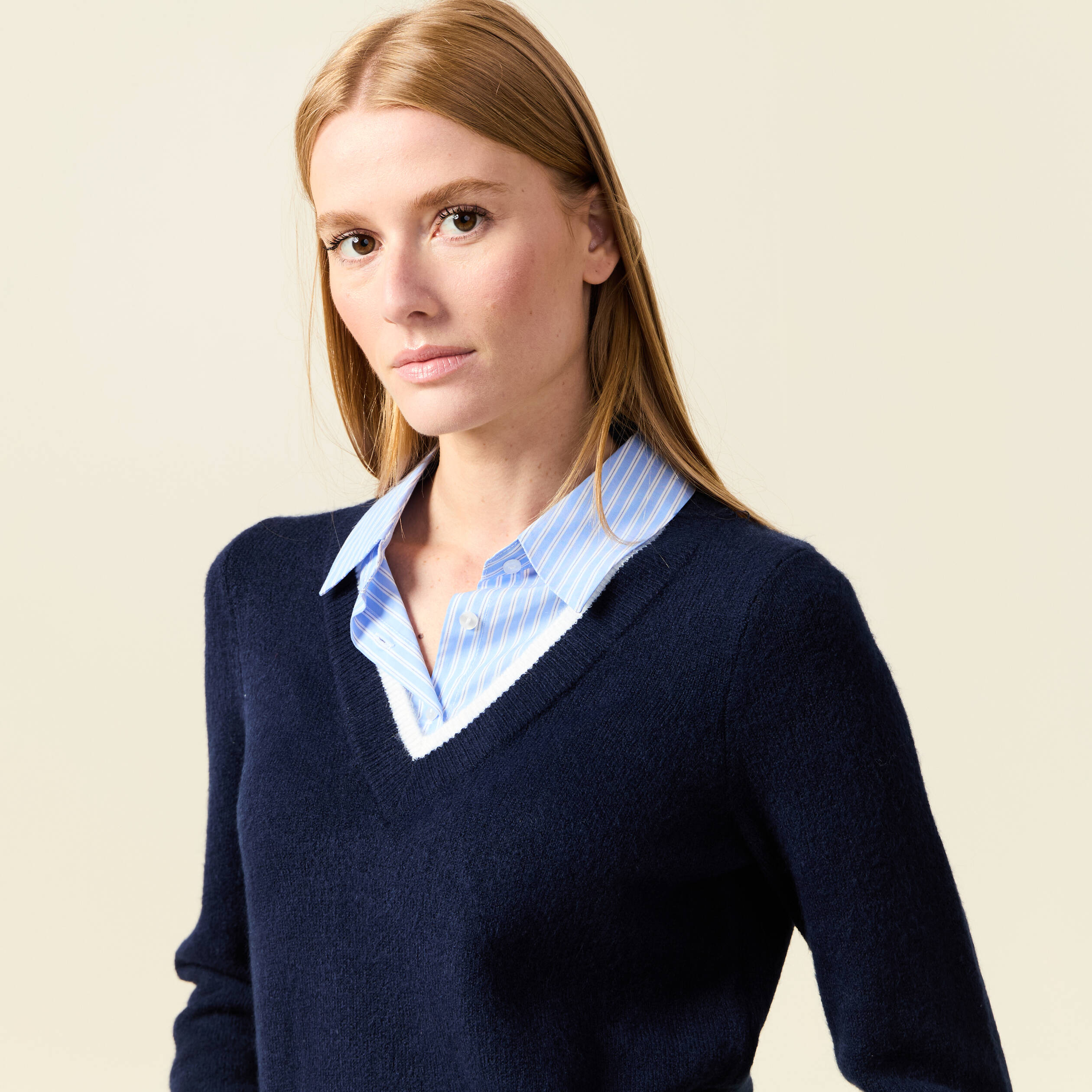 Pull manches longues 2-en-1 bleu fonc&eacute; femme