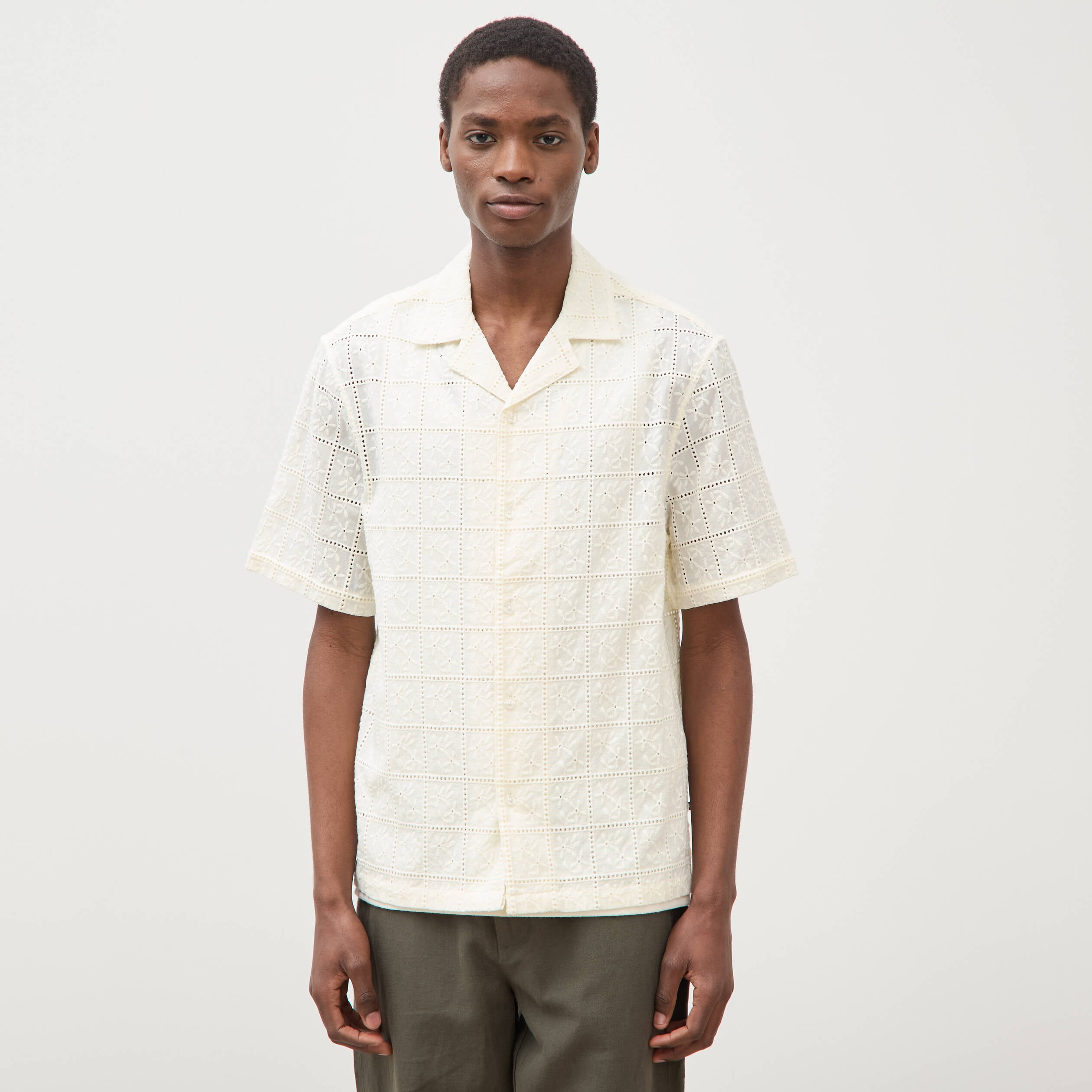 Chemise boyfriend en coton avec broderie ecru homme