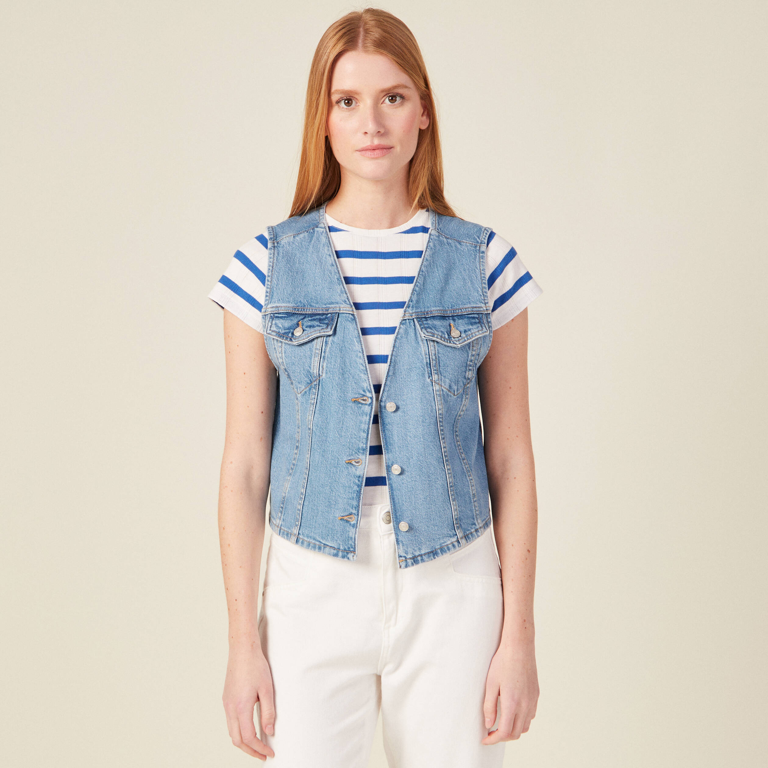 veste sans manches en jean denim used femme Veste sans manches en jean denim used femme