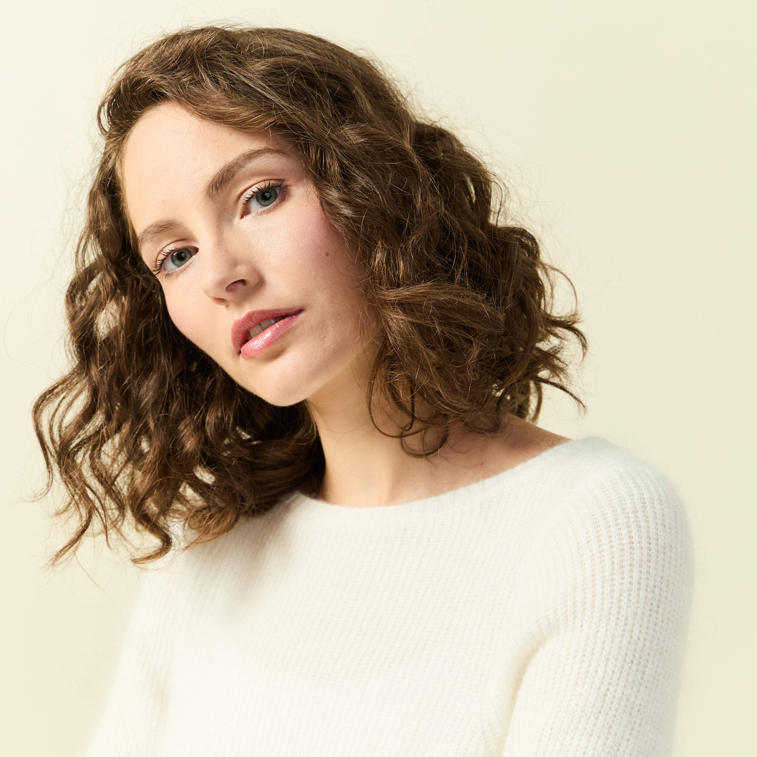 Pull col bateau manches longues ecru femme