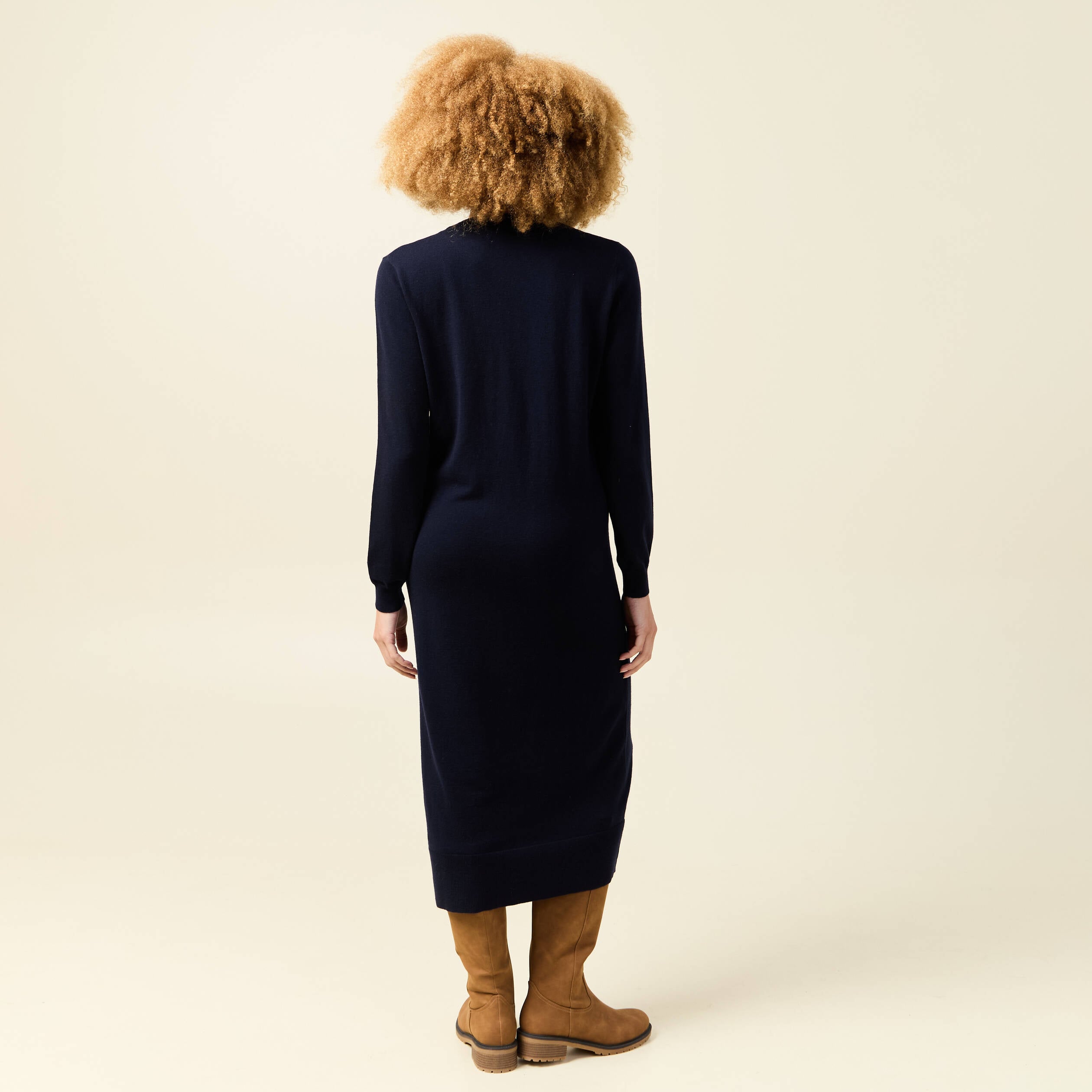 Robe manches longues bleu fonc&eacute; femme