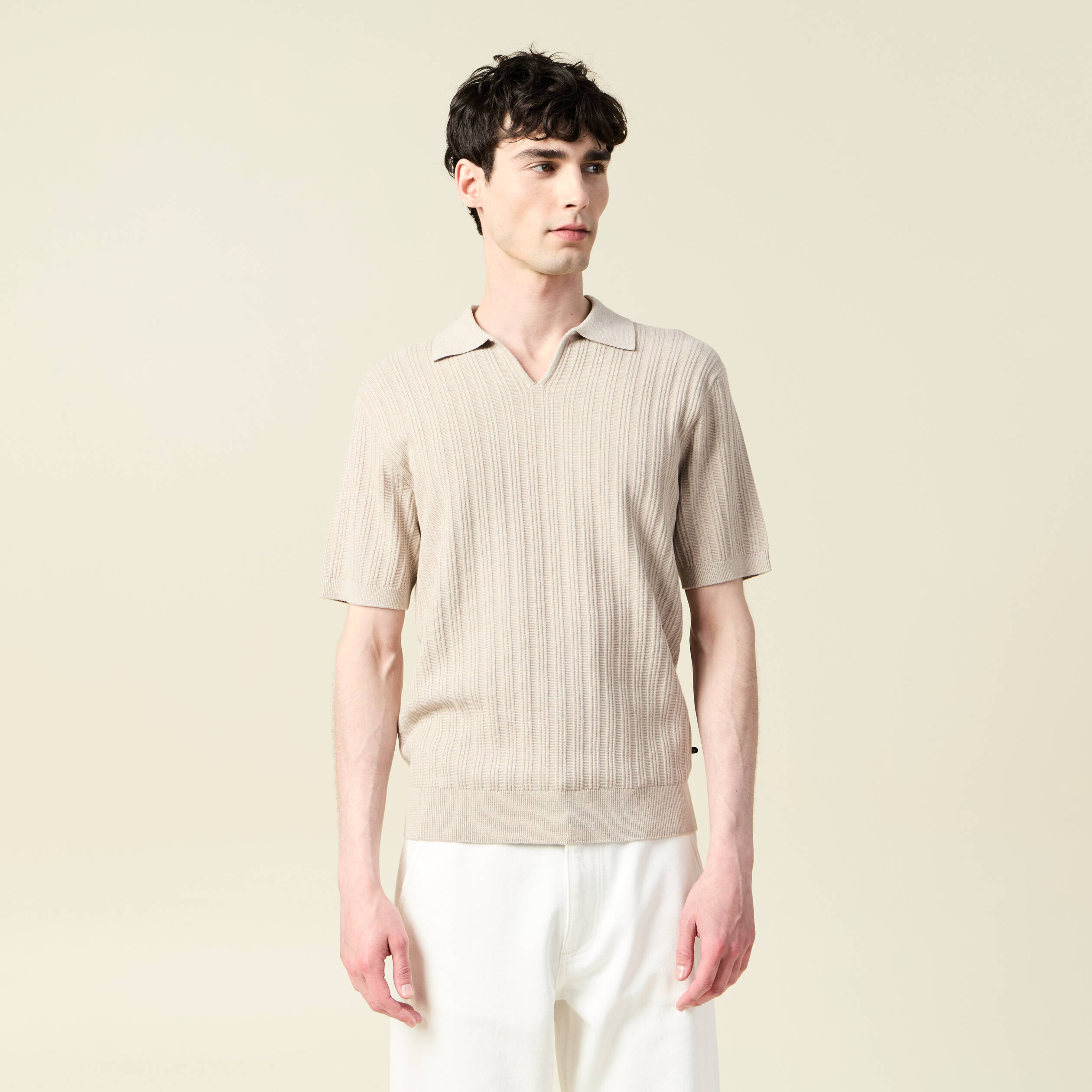 Polo manches courtes beige homme