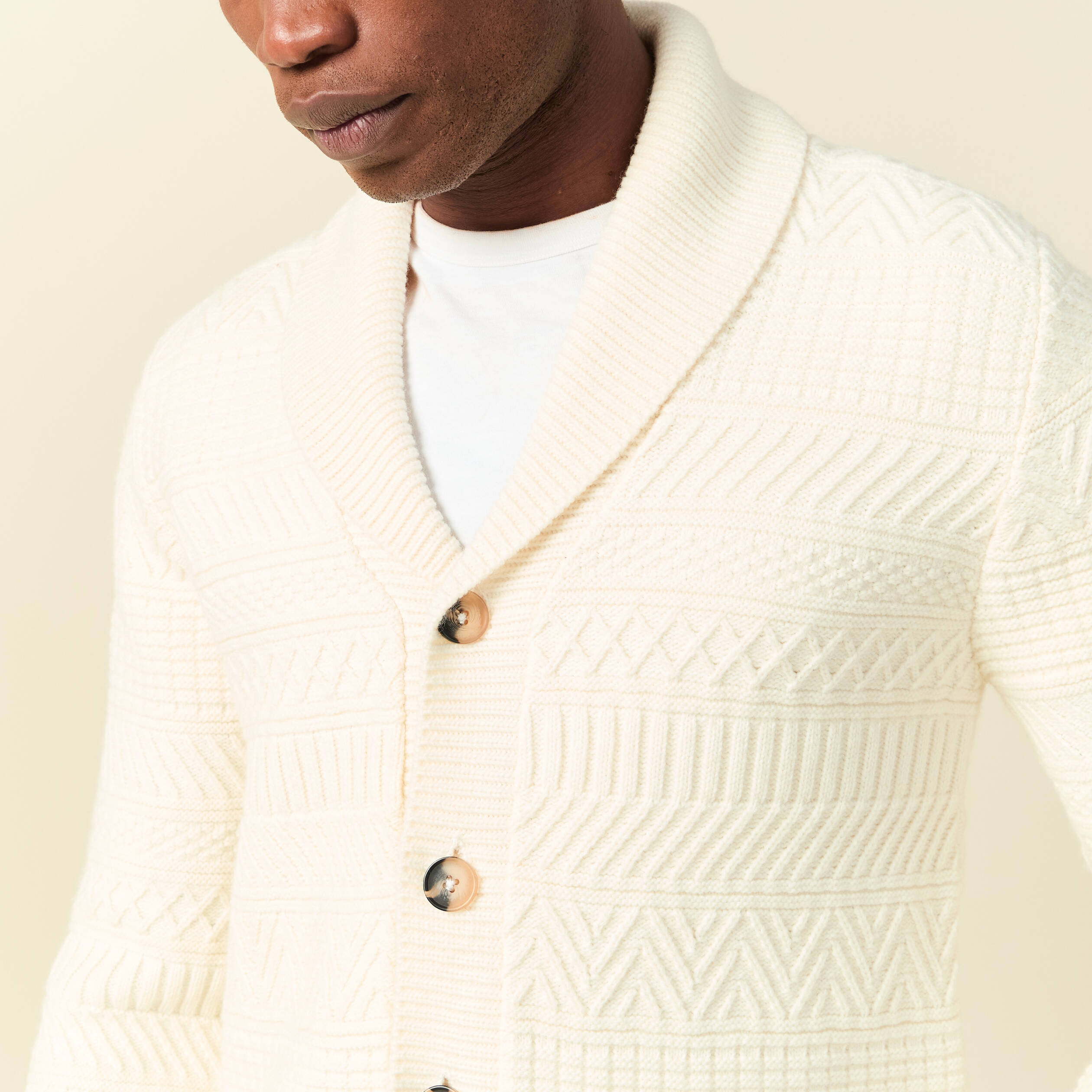Gilet manches longues col ch&acirc;le ecru homme