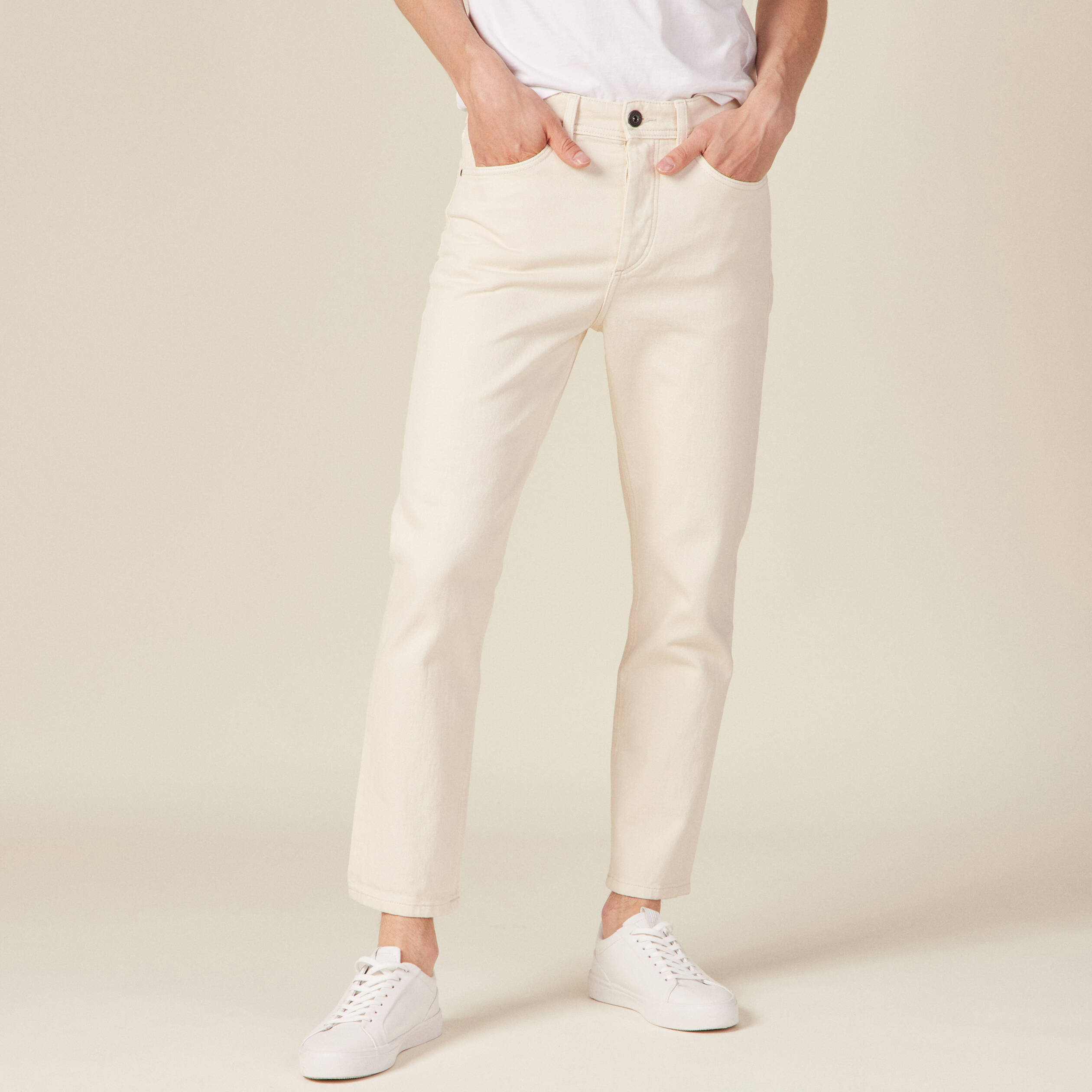 Jeans slim 5 poches denim blanc homme