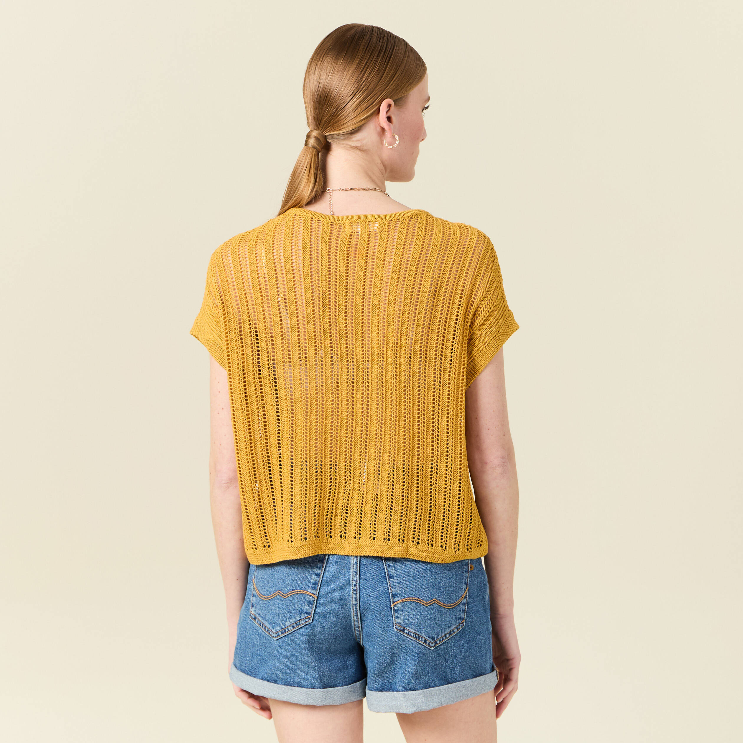 pull ajoure eco responsable jaune femme Pull ajouré éco-responsable jaune femme