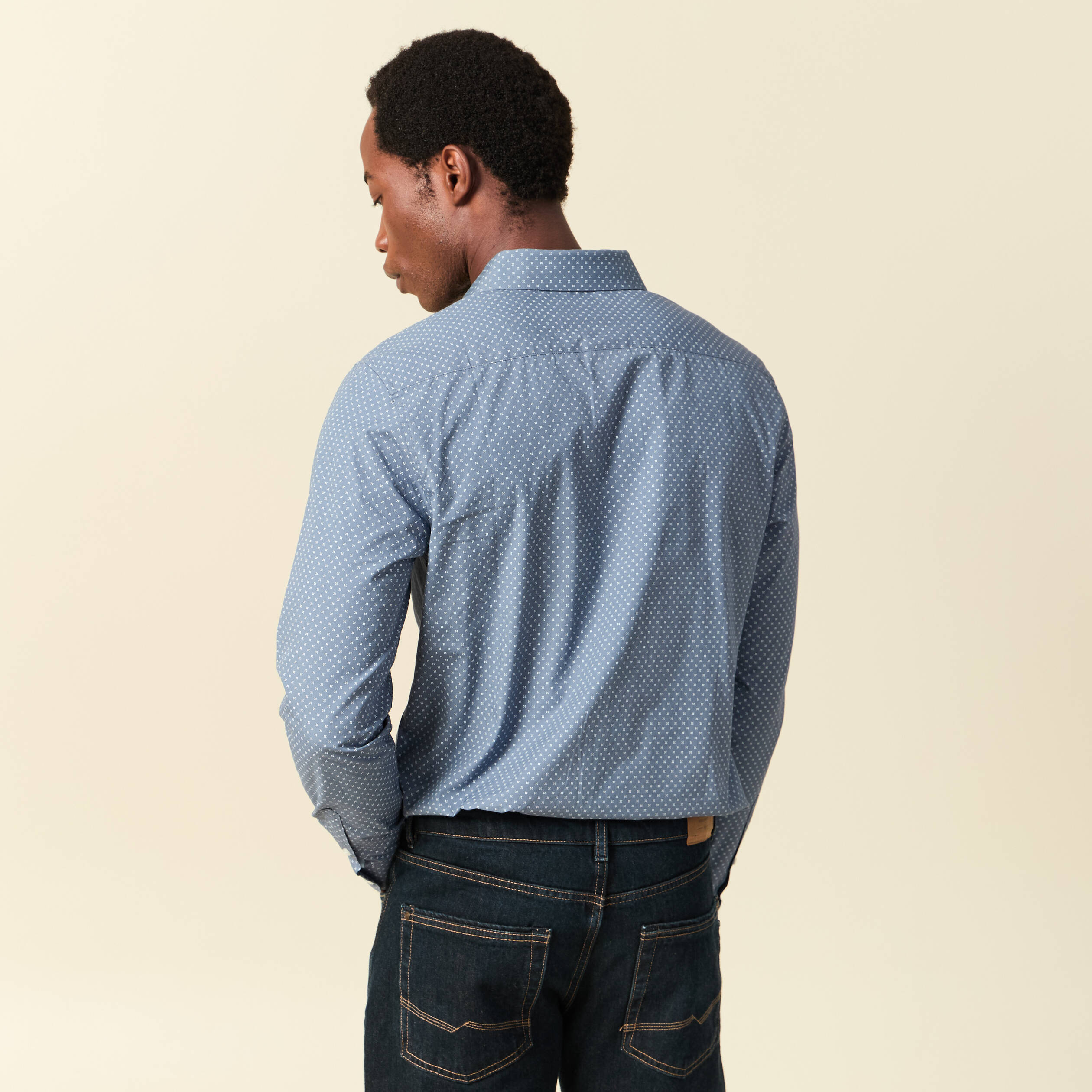 Chemise en coton manches longues bleu marine homme