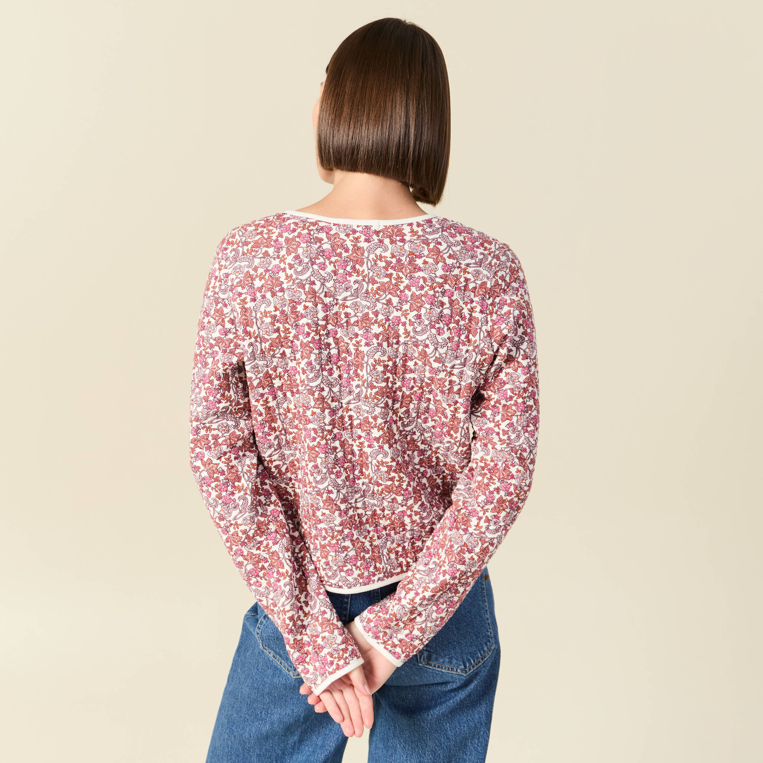 Cardigan droit court manches longues orange corail femme