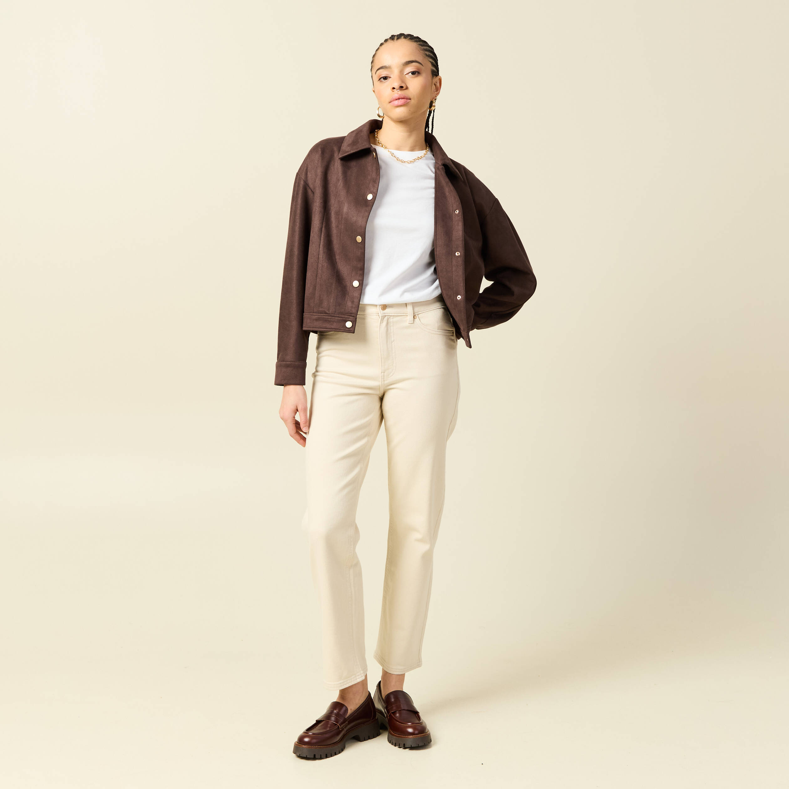 Veste oversize manches longues marron fonc&eacute; femme
