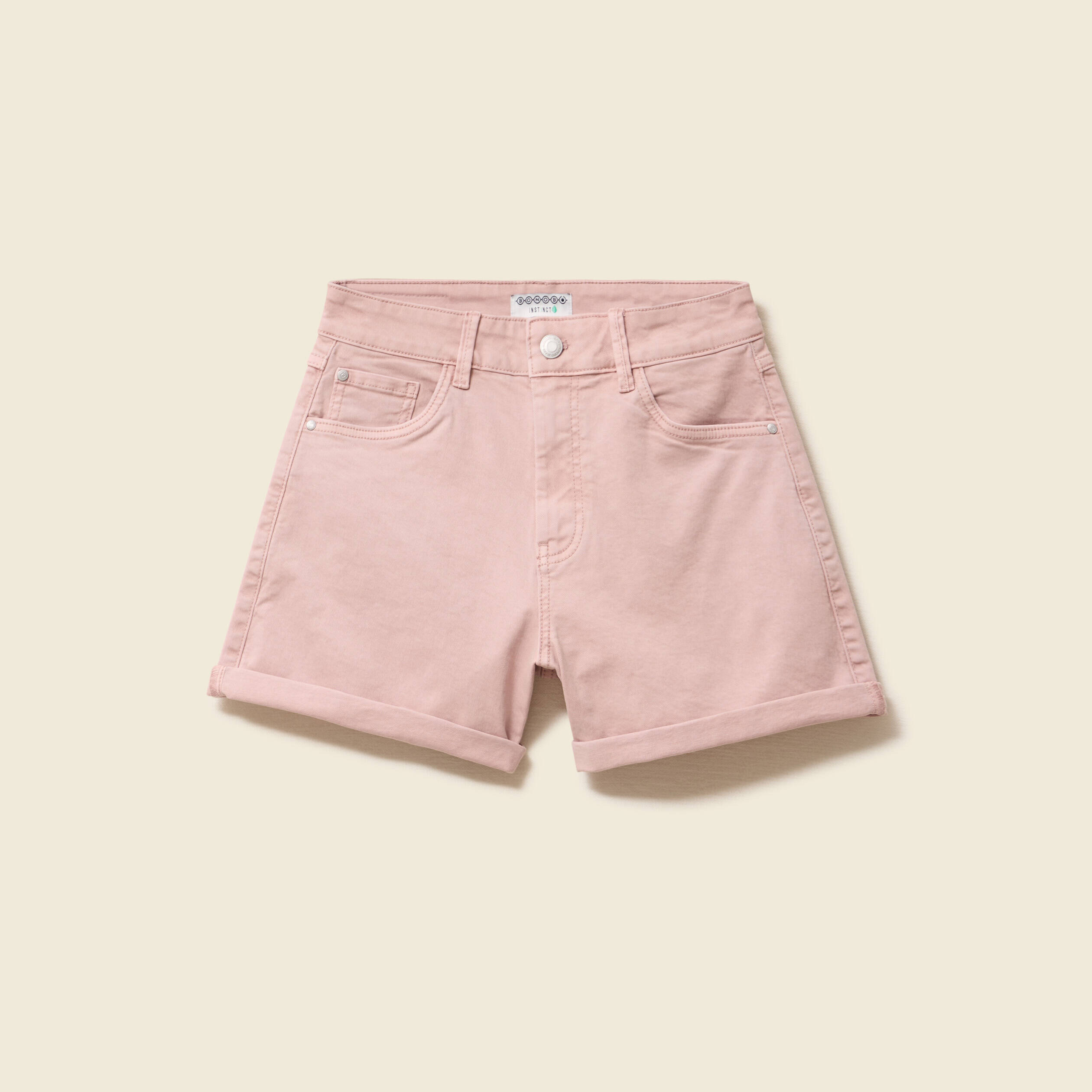 Short mom taille haute rose clair femme