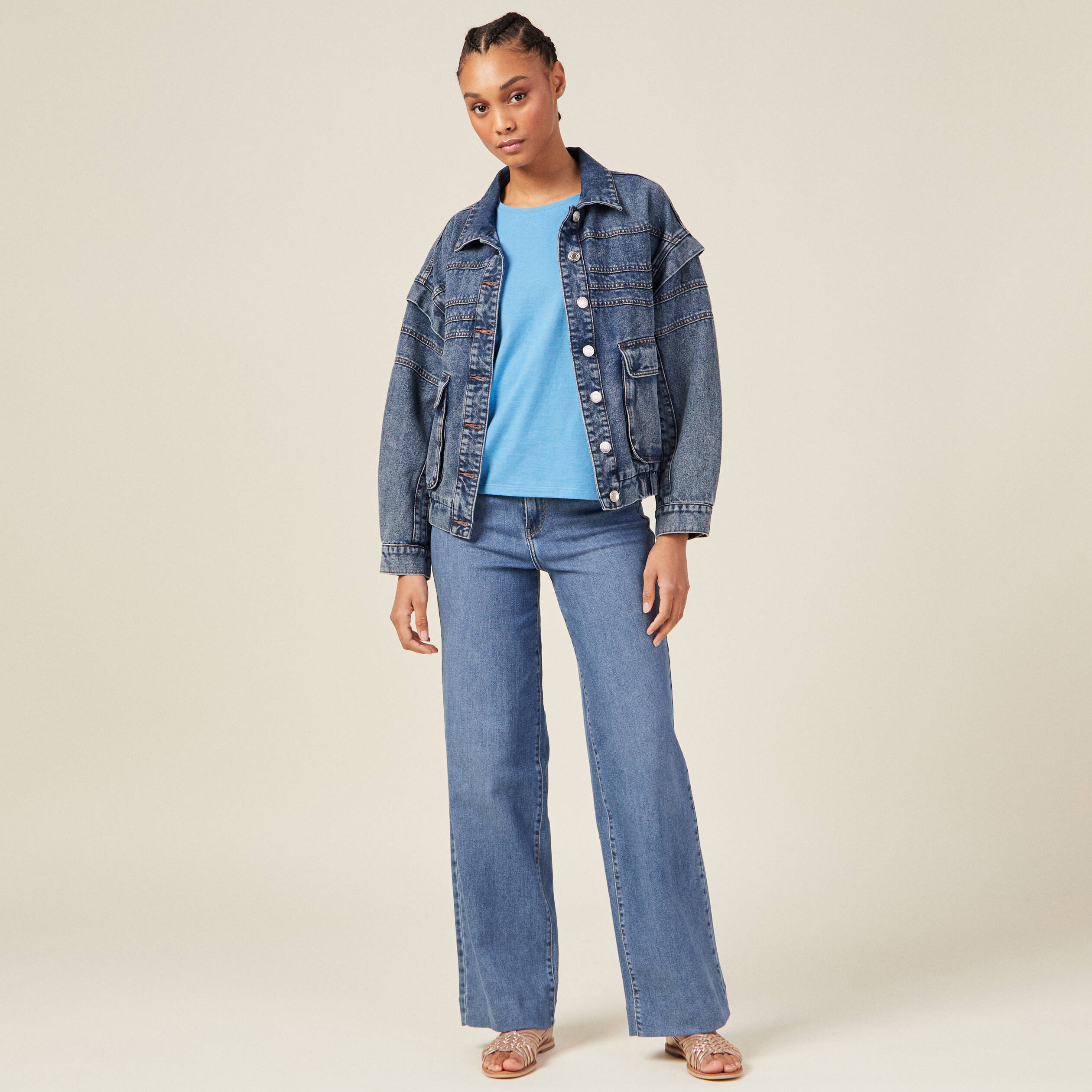 Débardeur bretelles larges bleu femme