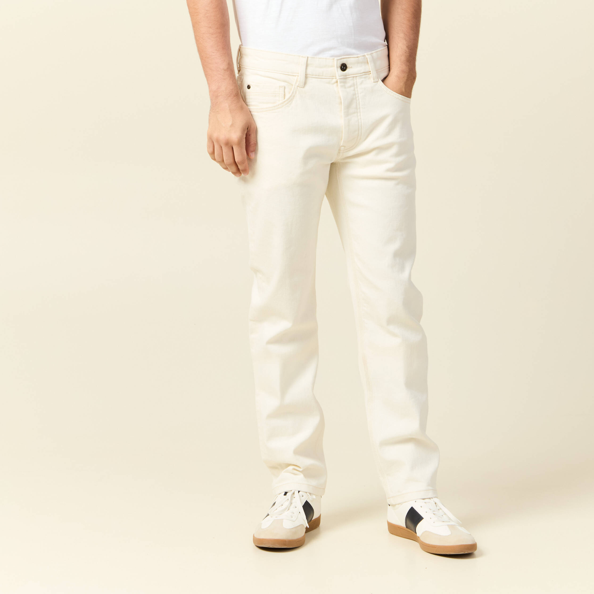 Jeans straight 5 poches ecru homme