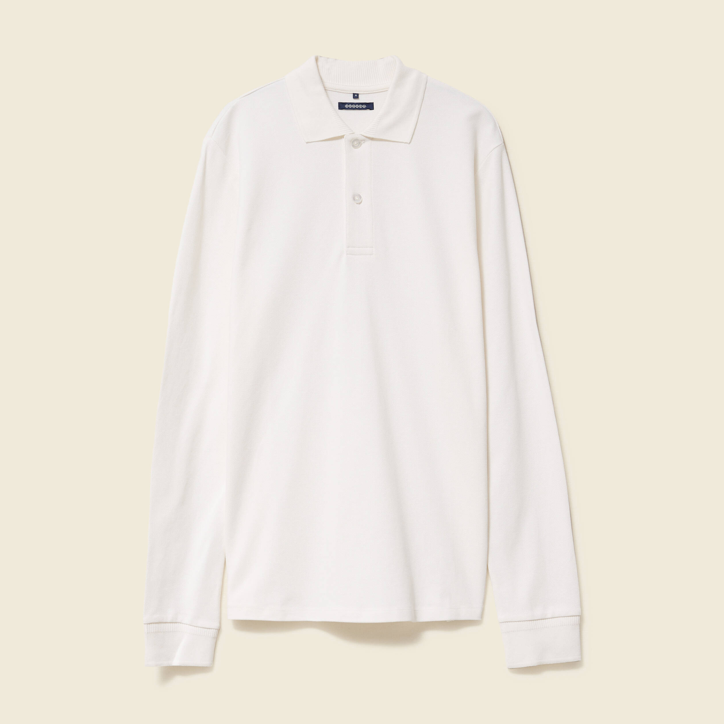 Polo manches longues en coton ecru homme